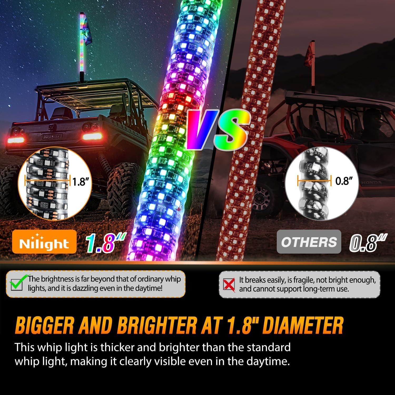 image:imageNilight 1PC 4FT Spiral RGB Led Whip Light with Spring Base Chasing Light RF Remote Control Lighted Antenna Whips for CanAm ATV UTV RZR Polaris Dune Buggy Offroad Truck 2 Years WarrantyRGB FatRemote APP Control