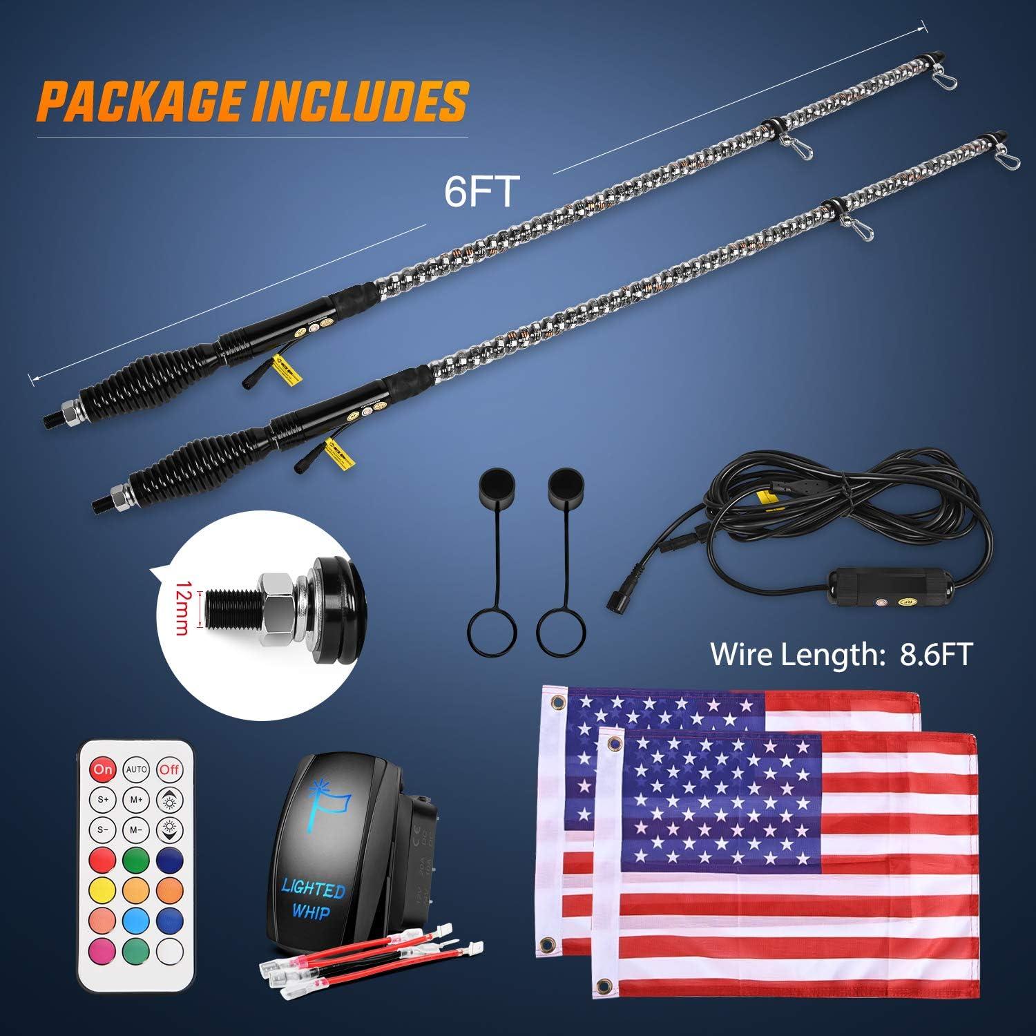 image:imageNilight 1PC 4FT Spiral RGB Led Whip Light with Spring Base Chasing Light RF Remote Control Lighted Antenna Whips for CanAm ATV UTV RZR Polaris Dune Buggy Offroad Truck 2 Years WarrantyRGBRemote Control