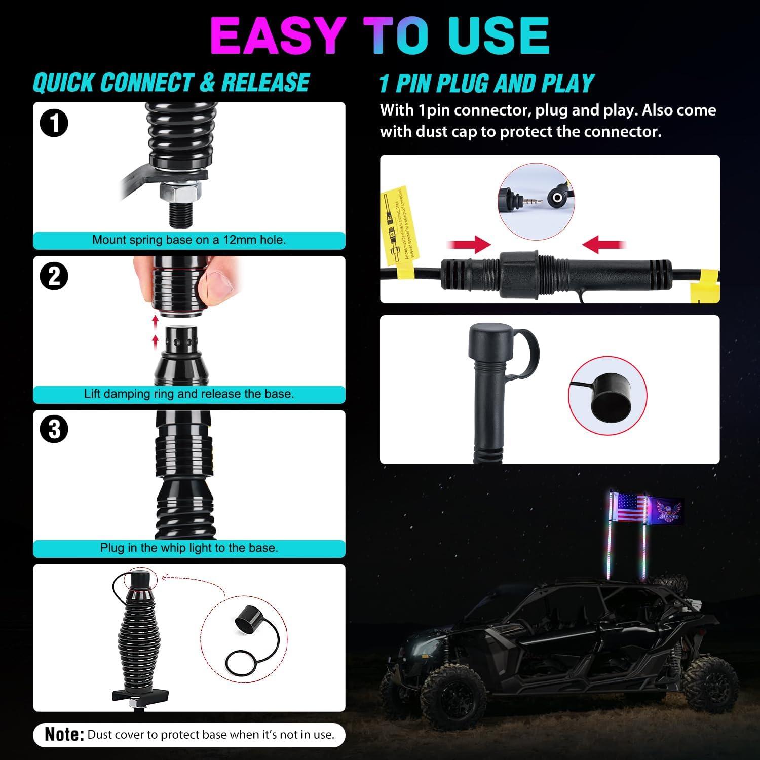 image:imageNilight 1PC 4FT Spiral RGB Led Whip Light with Spring Base Chasing Light RF Remote Control Lighted Antenna Whips for CanAm ATV UTV RZR Polaris Dune Buggy Offroad Truck 2 Years WarrantyRGB COBRemote APP Control