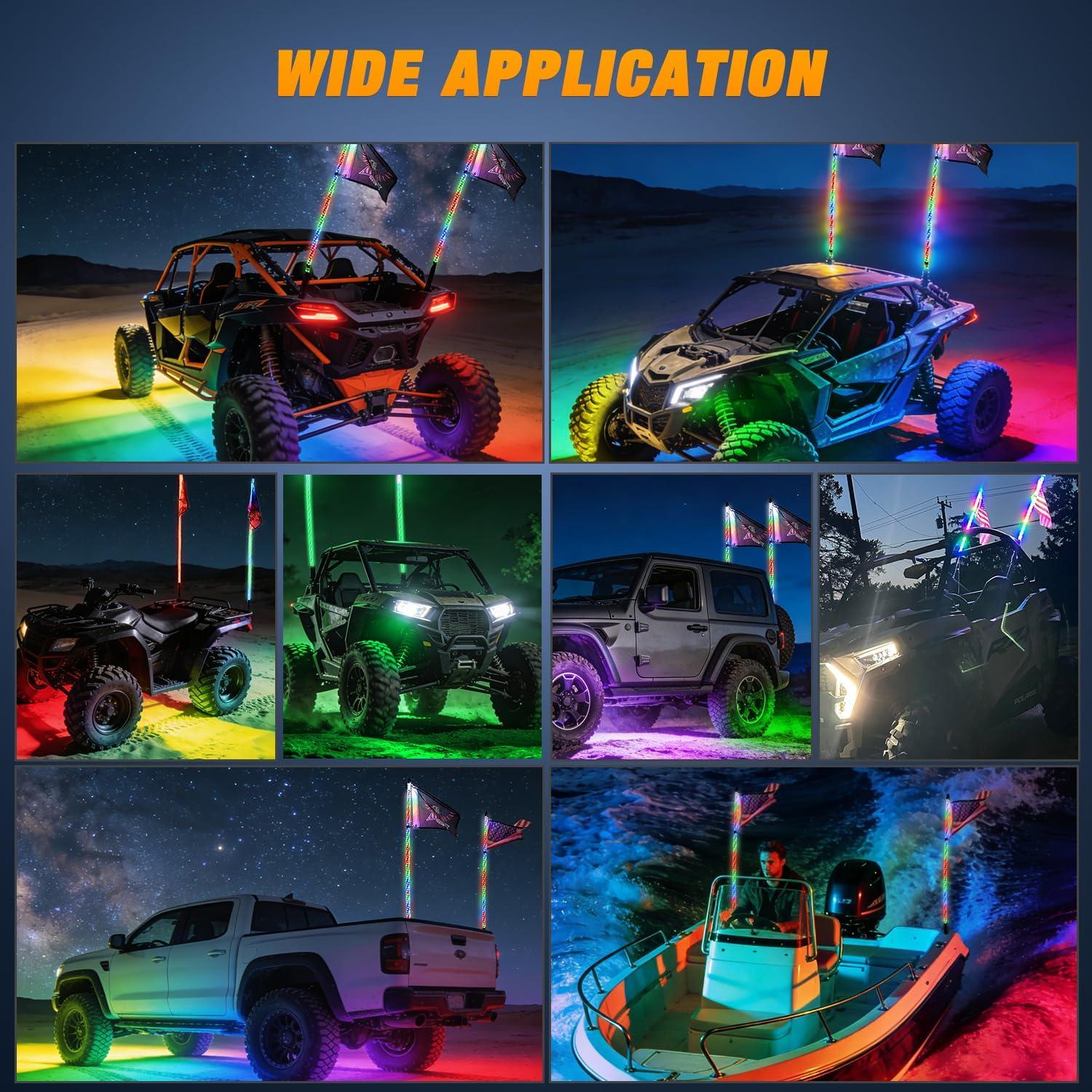 image:imageNilight 1PC 4FT Spiral RGB Led Whip Light with Spring Base Chasing Light RF Remote Control Lighted Antenna Whips for CanAm ATV UTV RZR Polaris Dune Buggy Offroad Truck 2 Years WarrantyRGBRemote APP Control