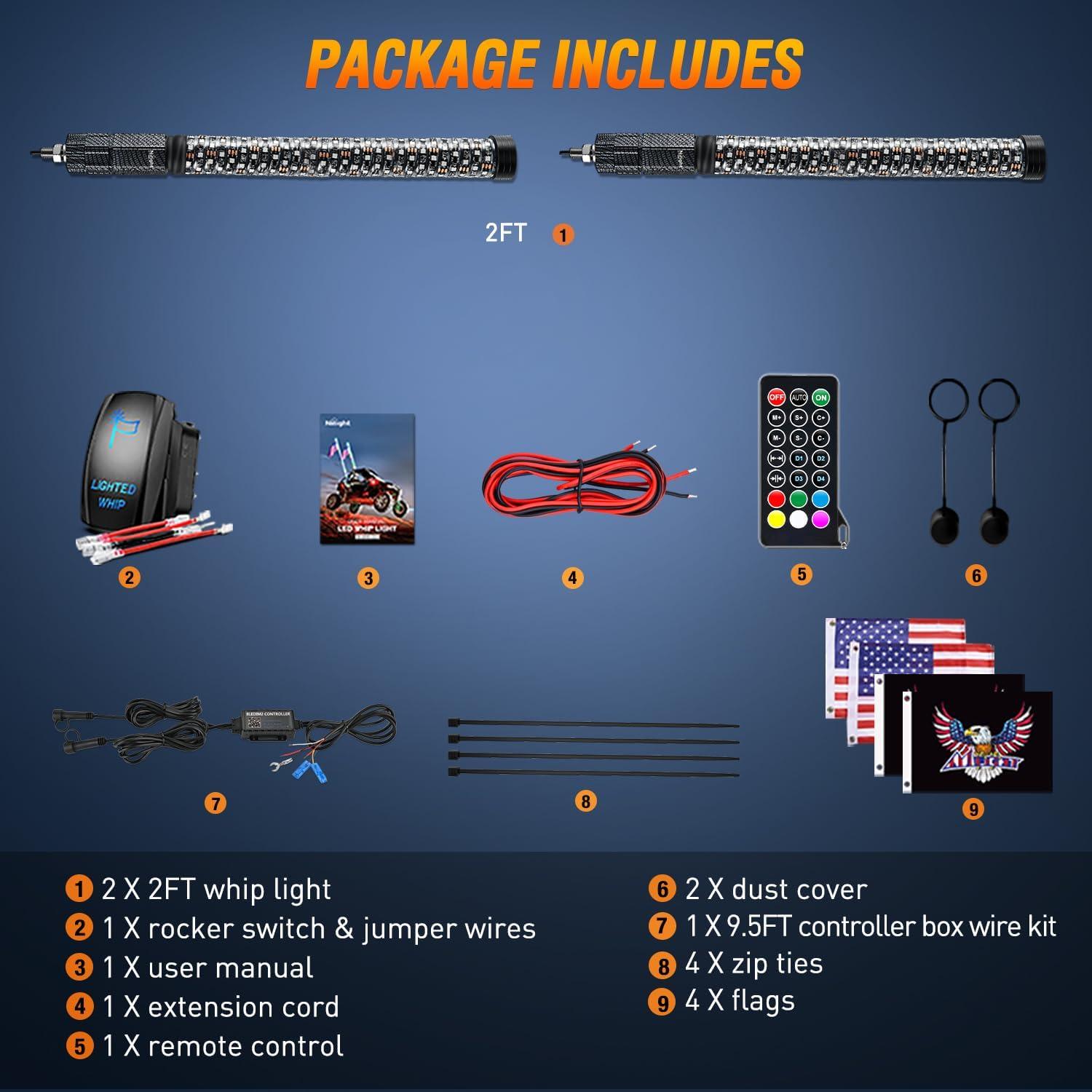 image:imageNilight 1PC 4FT Spiral RGB Led Whip Light with Spring Base Chasing Light RF Remote Control Lighted Antenna Whips for CanAm ATV UTV RZR Polaris Dune Buggy Offroad Truck 2 Years WarrantyRGB FatRemote APP Control