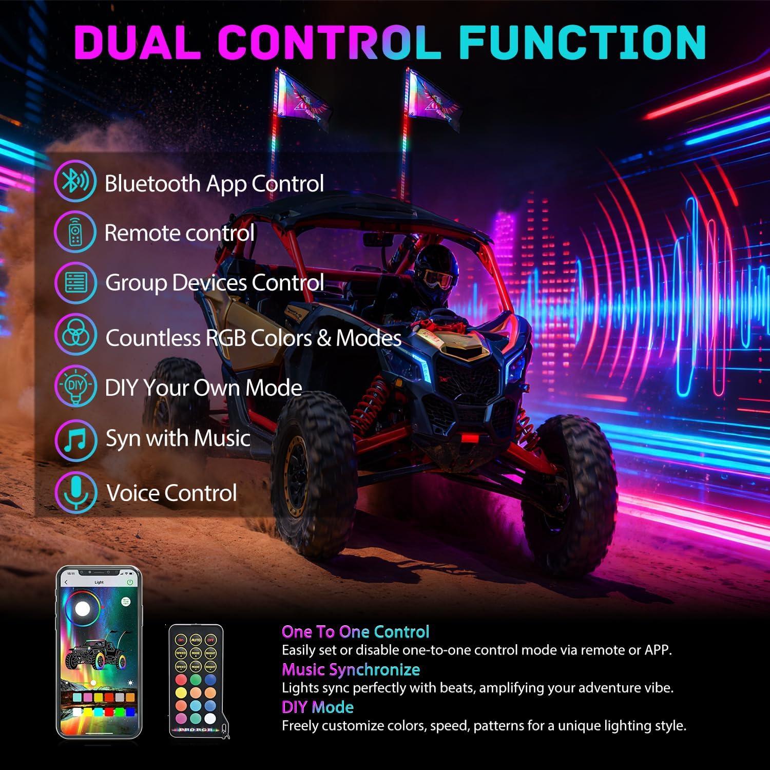 image:imageNilight 1PC 4FT Spiral RGB Led Whip Light with Spring Base Chasing Light RF Remote Control Lighted Antenna Whips for CanAm ATV UTV RZR Polaris Dune Buggy Offroad Truck 2 Years WarrantyRGB COBRemote APP Control