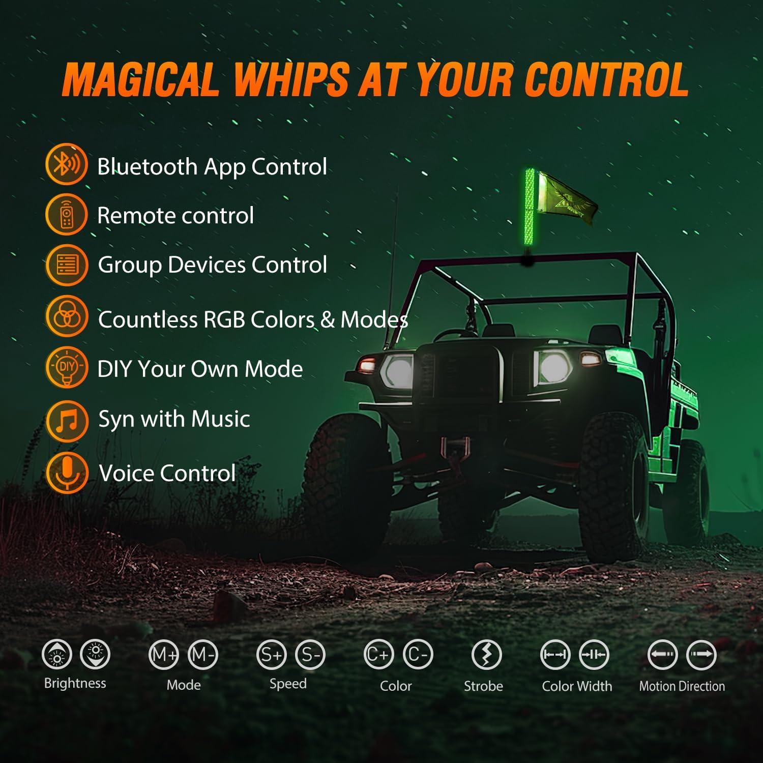 image:imageNilight 1PC 4FT Spiral RGB Led Whip Light with Spring Base Chasing Light RF Remote Control Lighted Antenna Whips for CanAm ATV UTV RZR Polaris Dune Buggy Offroad Truck 2 Years WarrantyRGB FatRemote APP Control