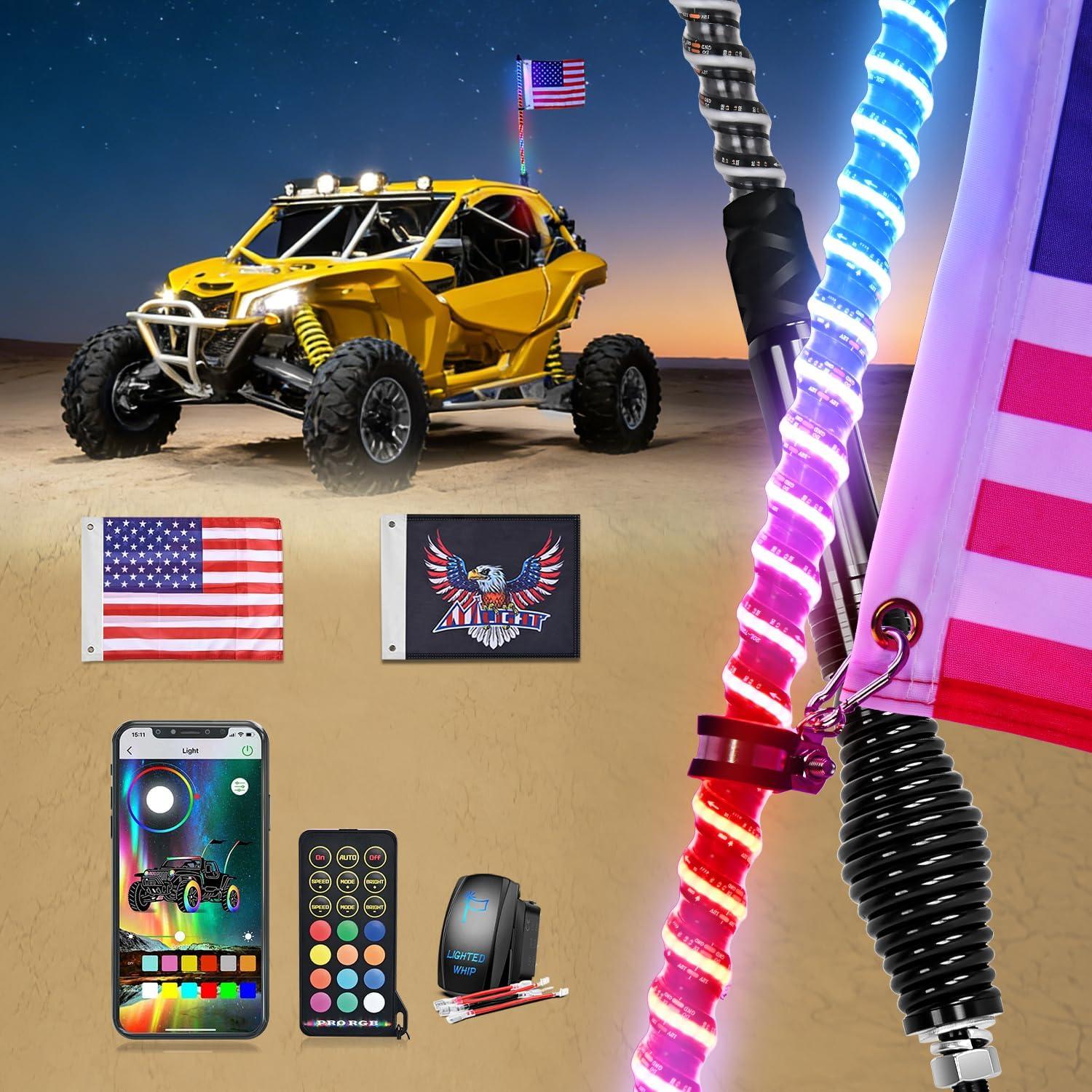 image:imageNilight 1PC 4FT Spiral RGB Led Whip Light with Spring Base Chasing Light RF Remote Control Lighted Antenna Whips for CanAm ATV UTV RZR Polaris Dune Buggy Offroad Truck 2 Years WarrantyRGB COBRemote APP Control