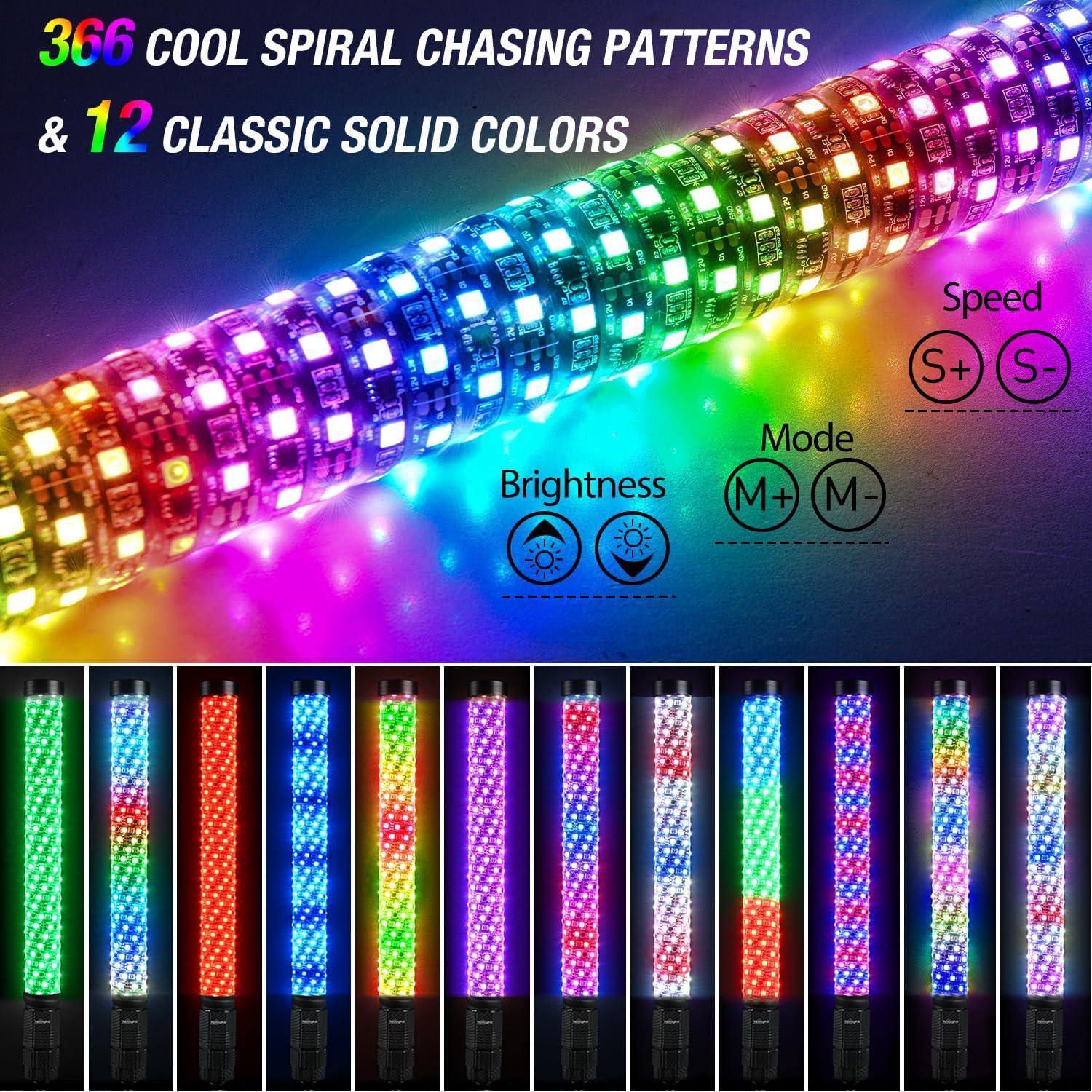 image:imageNilight 1PC 4FT Spiral RGB Led Whip Light with Spring Base Chasing Light RF Remote Control Lighted Antenna Whips for CanAm ATV UTV RZR Polaris Dune Buggy Offroad Truck 2 Years WarrantyRGB FatRemote APP Control