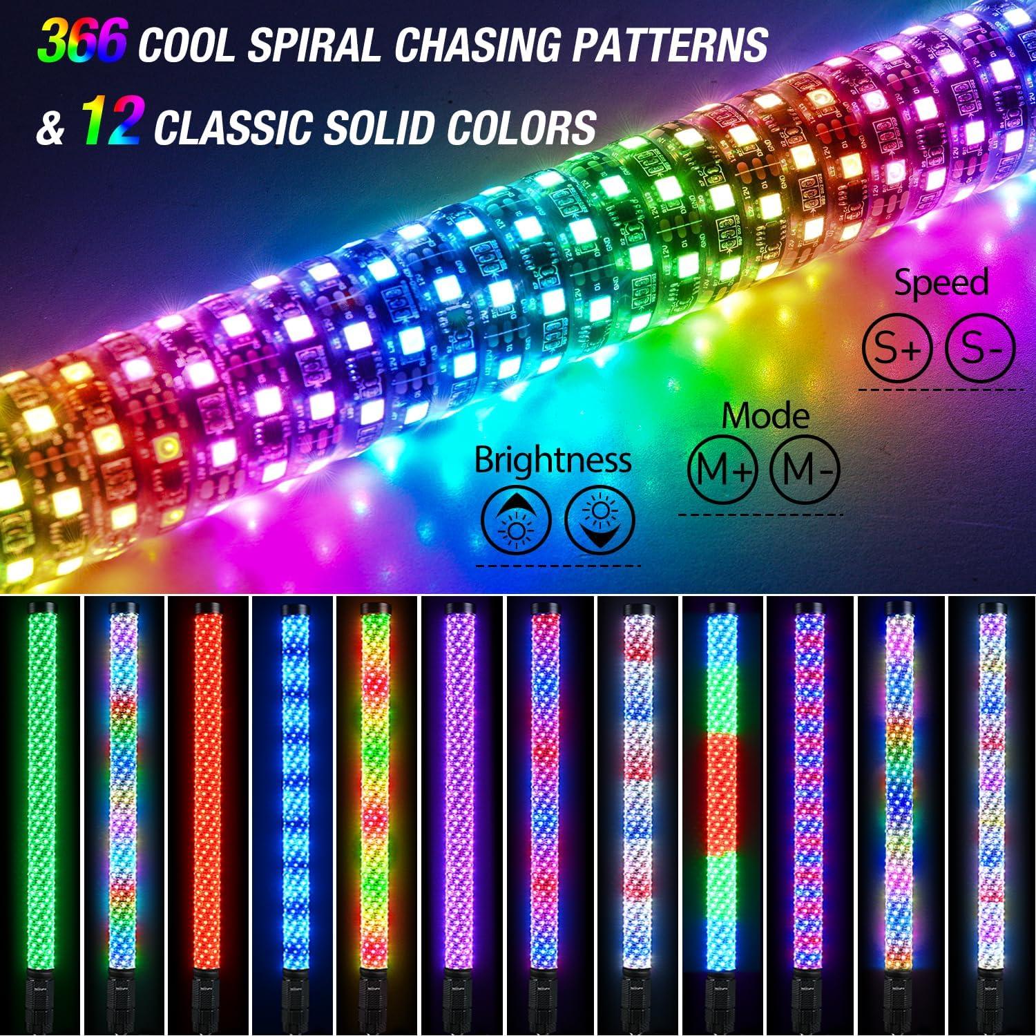image:imageNilight 1PC 4FT Spiral RGB Led Whip Light with Spring Base Chasing Light RF Remote Control Lighted Antenna Whips for CanAm ATV UTV RZR Polaris Dune Buggy Offroad Truck 2 Years WarrantyRGB FatRemote APP Control