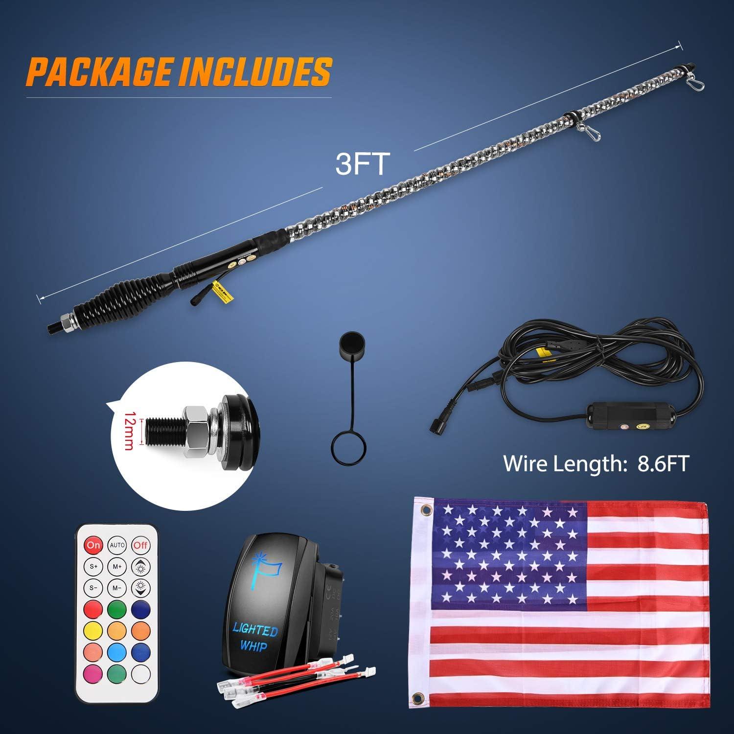 image:imageNilight 1PC 4FT Spiral RGB Led Whip Light with Spring Base Chasing Light RF Remote Control Lighted Antenna Whips for CanAm ATV UTV RZR Polaris Dune Buggy Offroad Truck 2 Years WarrantyRGBRemote Control