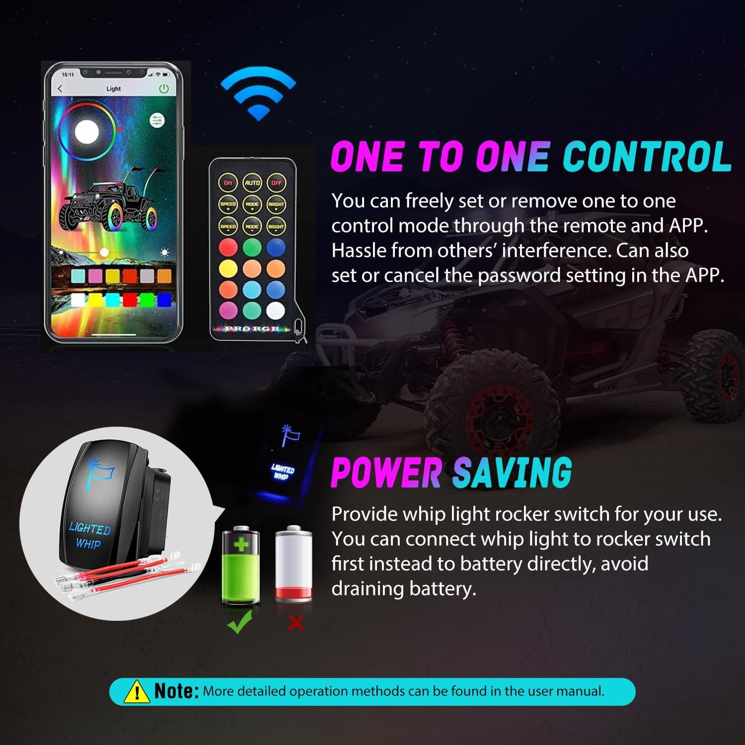 image:imageNilight 1PC 4FT Spiral RGB Led Whip Light with Spring Base Chasing Light RF Remote Control Lighted Antenna Whips for CanAm ATV UTV RZR Polaris Dune Buggy Offroad Truck 2 Years WarrantyRGB COBRemote APP Control