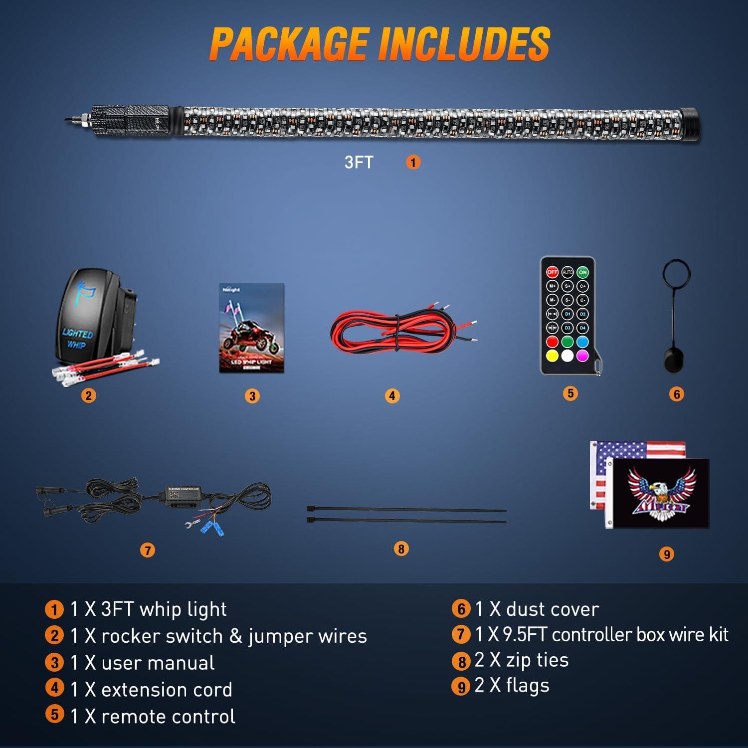 image:imageNilight 1PC 4FT Spiral RGB Led Whip Light with Spring Base Chasing Light RF Remote Control Lighted Antenna Whips for CanAm ATV UTV RZR Polaris Dune Buggy Offroad Truck 2 Years WarrantyRGB FatRemote APP Control