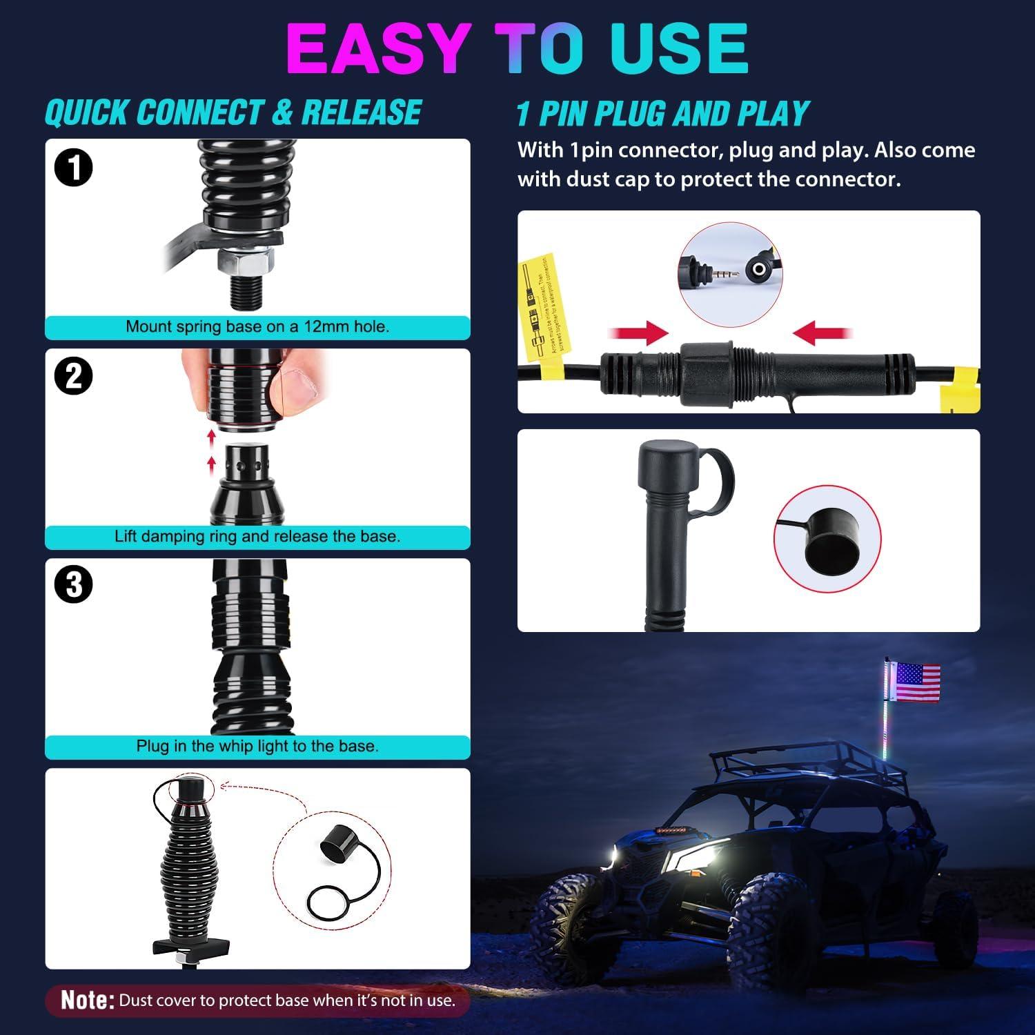 image:imageNilight 1PC 4FT Spiral RGB Led Whip Light with Spring Base Chasing Light RF Remote Control Lighted Antenna Whips for CanAm ATV UTV RZR Polaris Dune Buggy Offroad Truck 2 Years WarrantyRGB COBRemote APP Control
