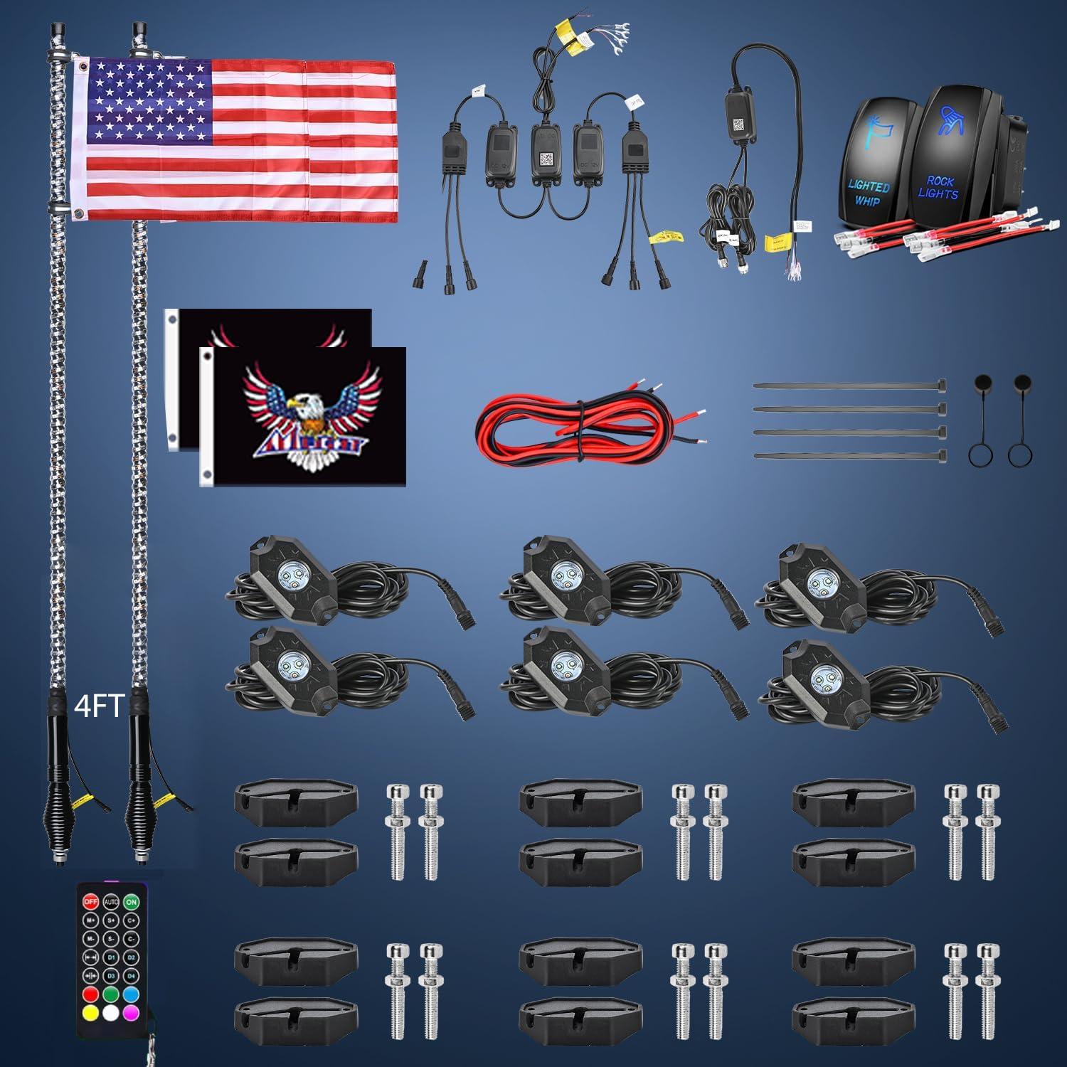 image:imageNilight 1PC 4FT Spiral RGB Led Whip Light with Spring Base Chasing Light RF Remote Control Lighted Antenna Whips for CanAm ATV UTV RZR Polaris Dune Buggy Offroad Truck 2 Years WarrantyRGBRemote APP Control