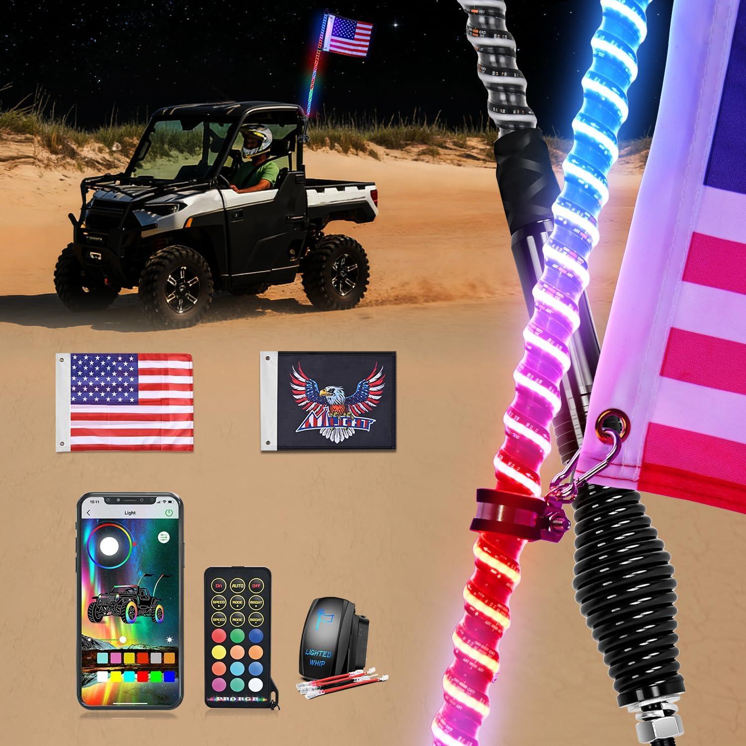 image:imageNilight 1PC 4FT Spiral RGB Led Whip Light with Spring Base Chasing Light RF Remote Control Lighted Antenna Whips for CanAm ATV UTV RZR Polaris Dune Buggy Offroad Truck 2 Years WarrantyRGB COBRemote APP Control