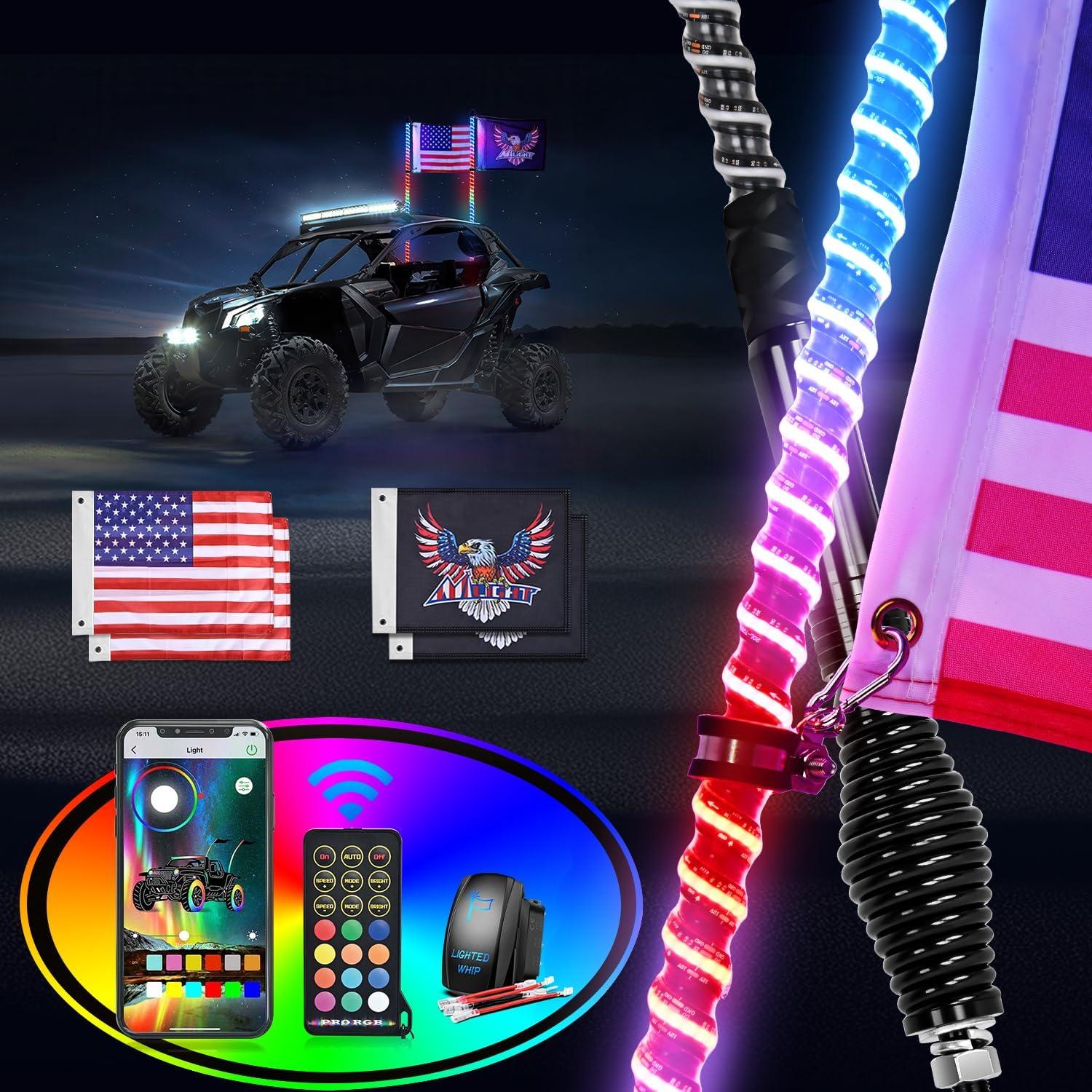 image:imageNilight 1PC 4FT Spiral RGB Led Whip Light with Spring Base Chasing Light RF Remote Control Lighted Antenna Whips for CanAm ATV UTV RZR Polaris Dune Buggy Offroad Truck 2 Years WarrantyRGB COBRemote APP Control