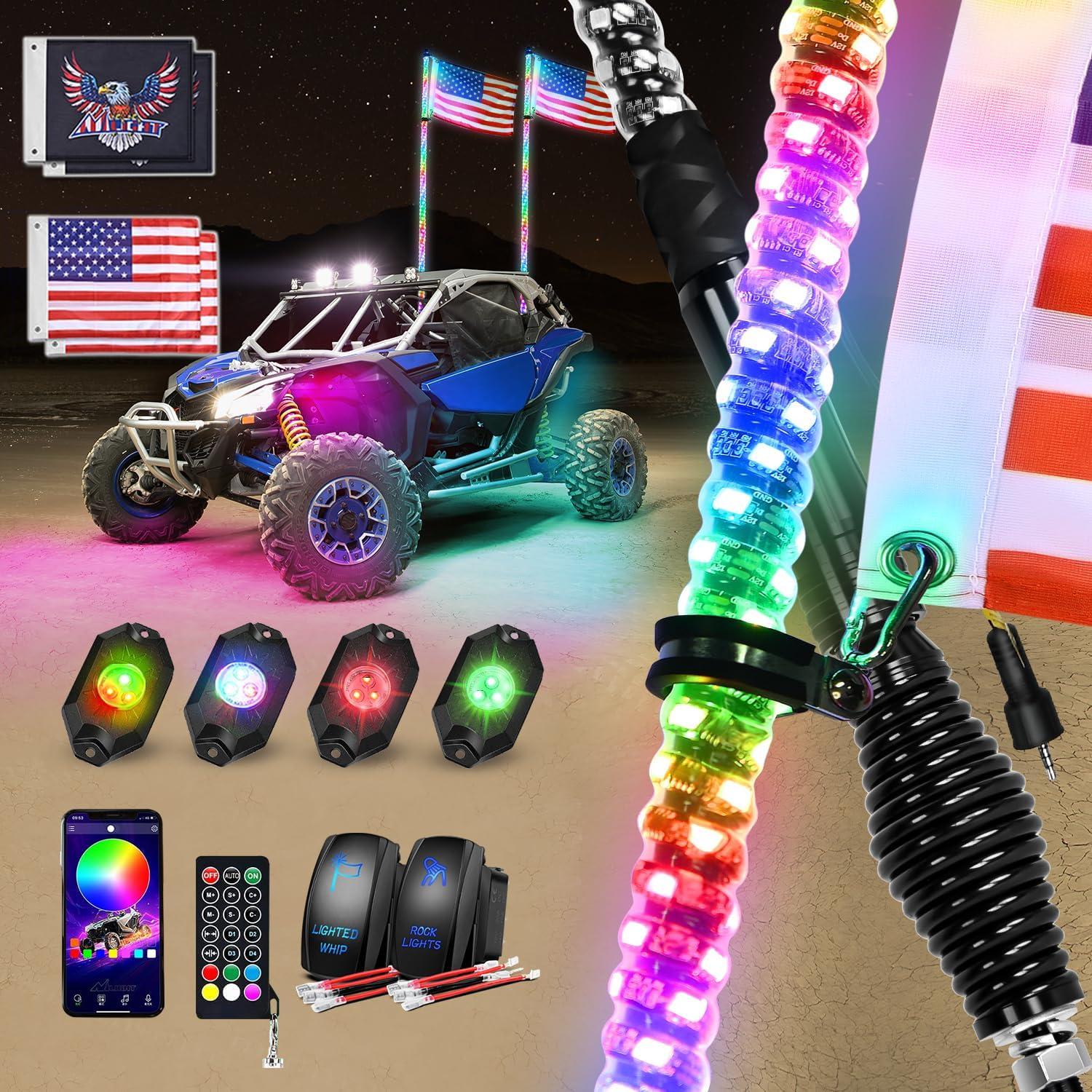 image:imageNilight 1PC 4FT Spiral RGB Led Whip Light with Spring Base Chasing Light RF Remote Control Lighted Antenna Whips for CanAm ATV UTV RZR Polaris Dune Buggy Offroad Truck 2 Years WarrantyRGBRemote APP Control