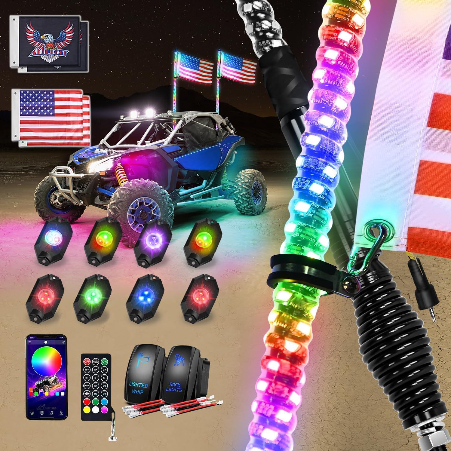image:imageNilight 1PC 4FT Spiral RGB Led Whip Light with Spring Base Chasing Light RF Remote Control Lighted Antenna Whips for CanAm ATV UTV RZR Polaris Dune Buggy Offroad Truck 2 Years WarrantyRGBRemote APP Control