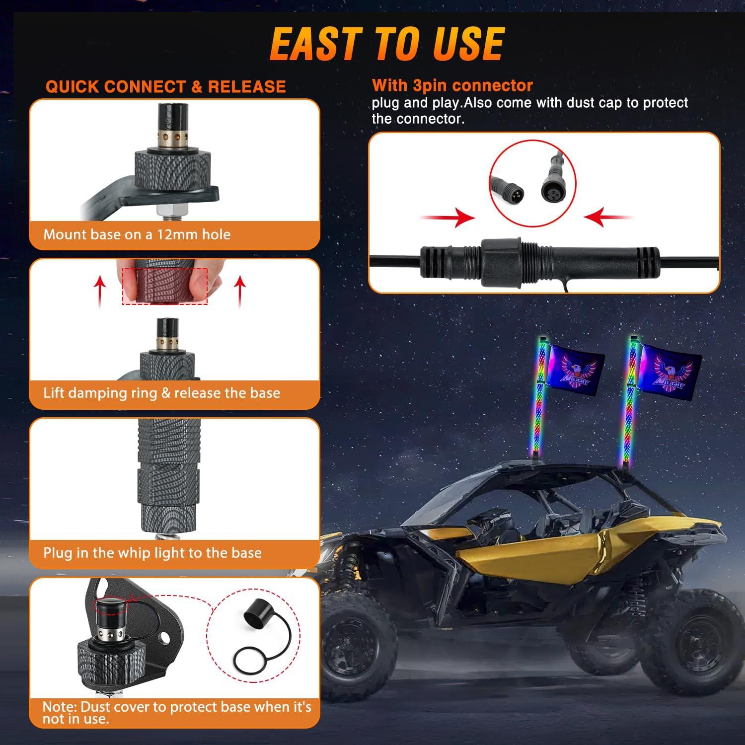 image:imageNilight 1PC 4FT Spiral RGB Led Whip Light with Spring Base Chasing Light RF Remote Control Lighted Antenna Whips for CanAm ATV UTV RZR Polaris Dune Buggy Offroad Truck 2 Years WarrantyRGB FatRemote APP Control