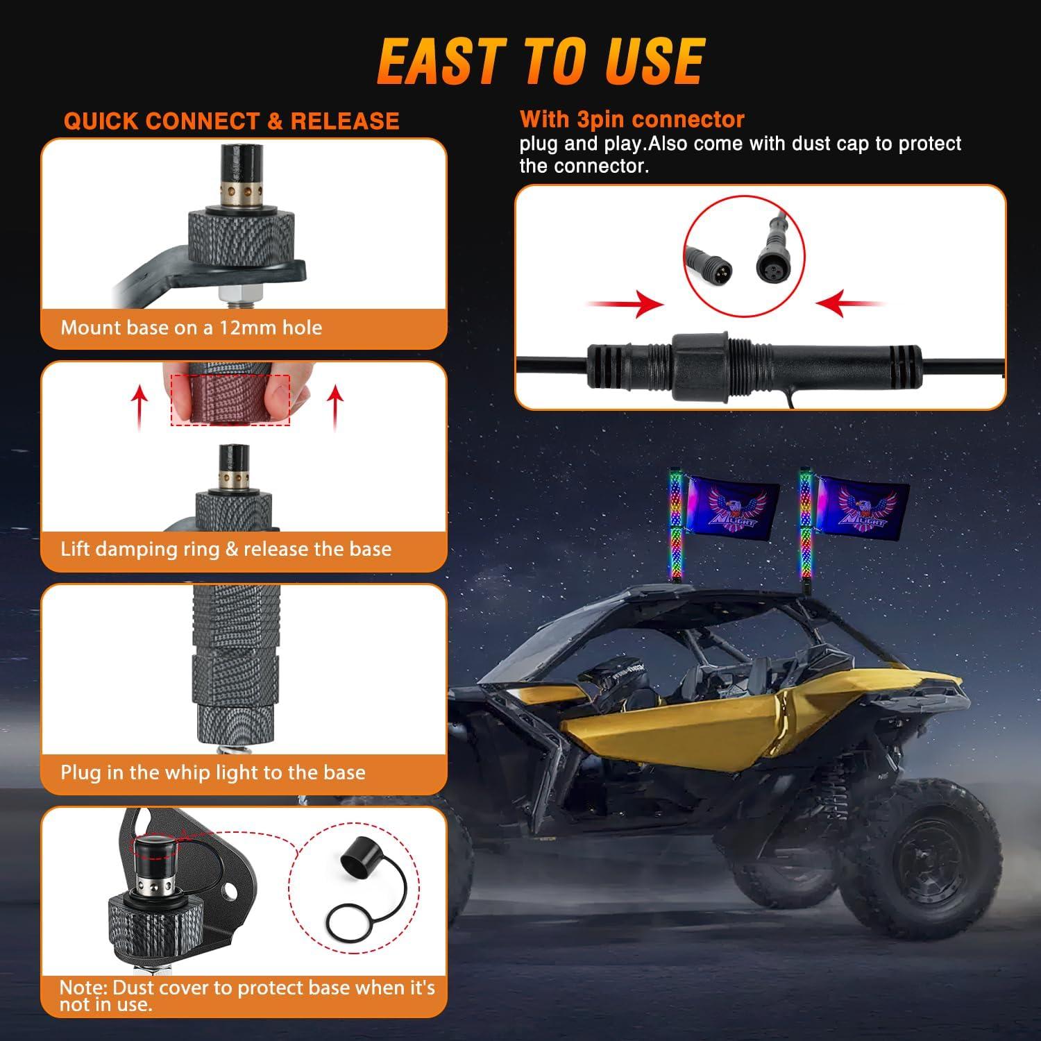 image:imageNilight 1PC 4FT Spiral RGB Led Whip Light with Spring Base Chasing Light RF Remote Control Lighted Antenna Whips for CanAm ATV UTV RZR Polaris Dune Buggy Offroad Truck 2 Years WarrantyRGB FatRemote APP Control