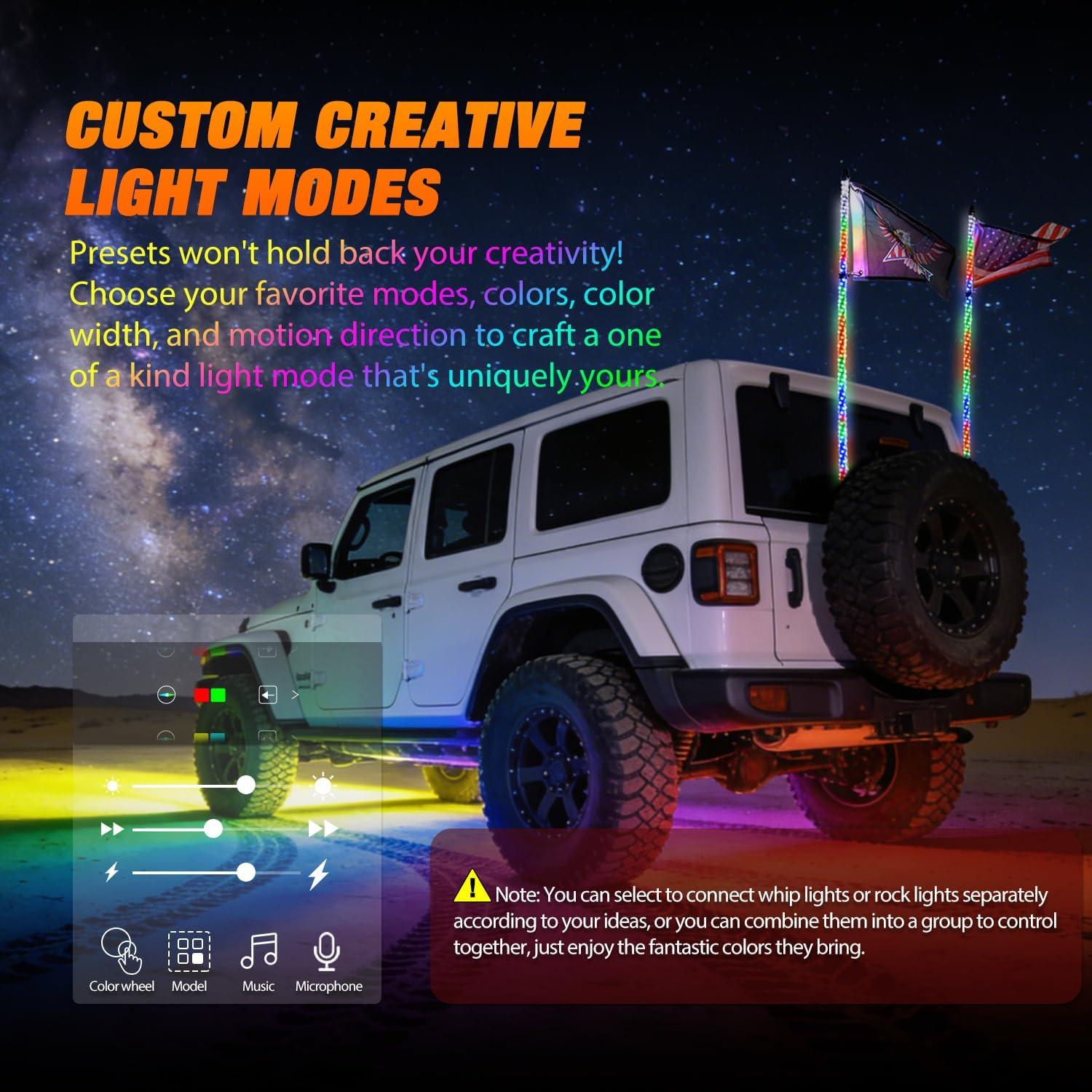 image:imageNilight 1PC 4FT Spiral RGB Led Whip Light with Spring Base Chasing Light RF Remote Control Lighted Antenna Whips for CanAm ATV UTV RZR Polaris Dune Buggy Offroad Truck 2 Years WarrantyRGBRemote APP Control