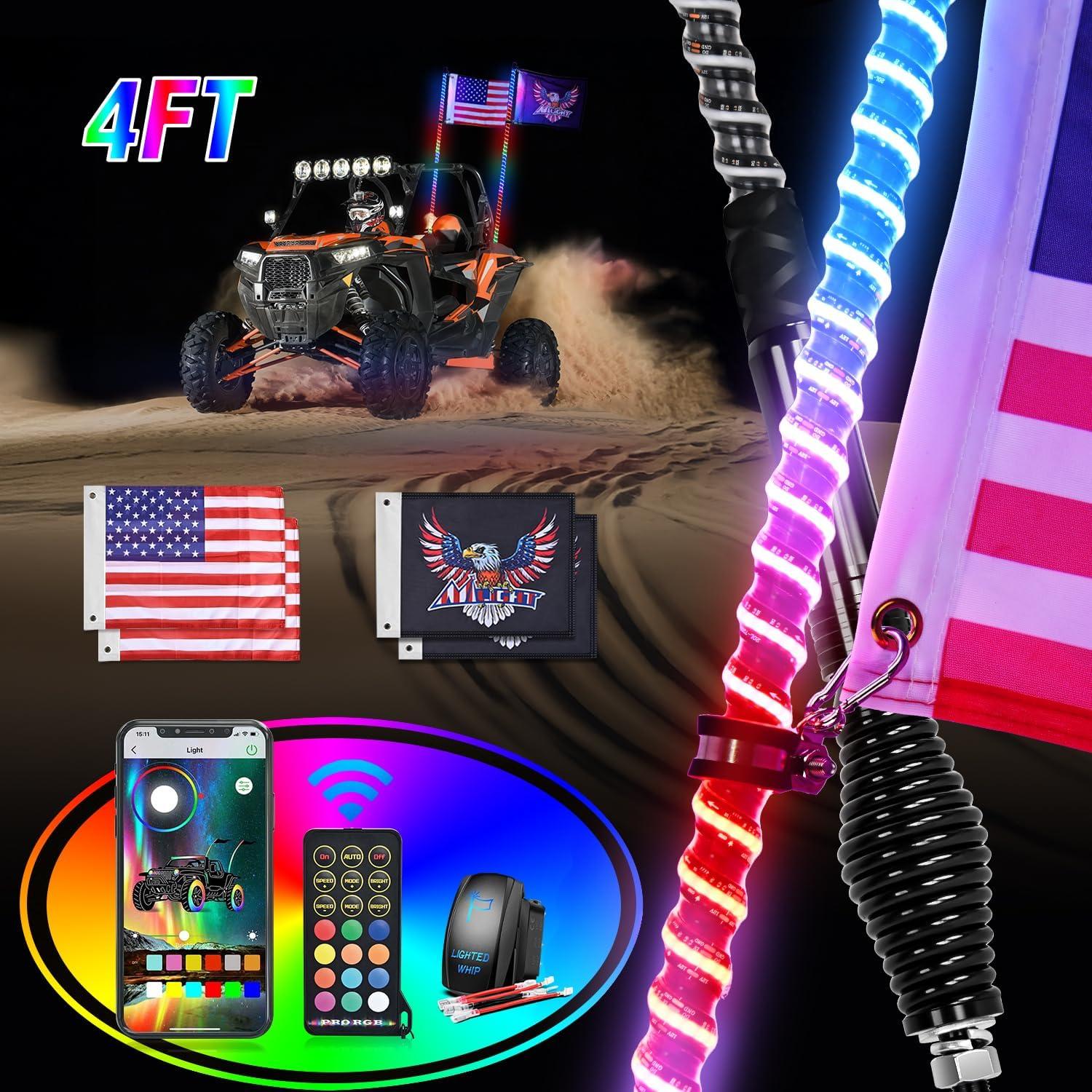 image:imageNilight 1PC 4FT Spiral RGB Led Whip Light with Spring Base Chasing Light RF Remote Control Lighted Antenna Whips for CanAm ATV UTV RZR Polaris Dune Buggy Offroad Truck 2 Years WarrantyRGB COBRemote APP Control