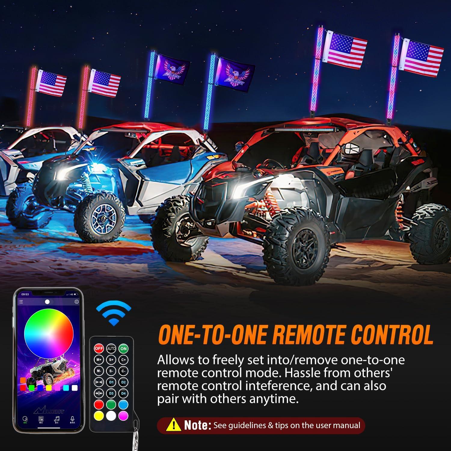 image:imageNilight 1PC 4FT Spiral RGB Led Whip Light with Spring Base Chasing Light RF Remote Control Lighted Antenna Whips for CanAm ATV UTV RZR Polaris Dune Buggy Offroad Truck 2 Years WarrantyRGB FatRemote APP Control