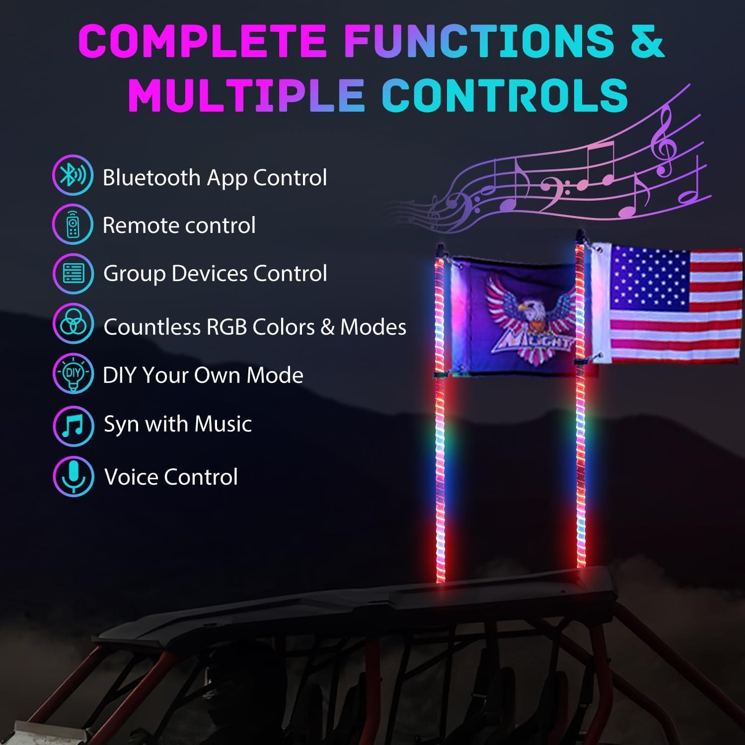 image:imageNilight 1PC 4FT Spiral RGB Led Whip Light with Spring Base Chasing Light RF Remote Control Lighted Antenna Whips for CanAm ATV UTV RZR Polaris Dune Buggy Offroad Truck 2 Years WarrantyRGB COBRemote APP Control