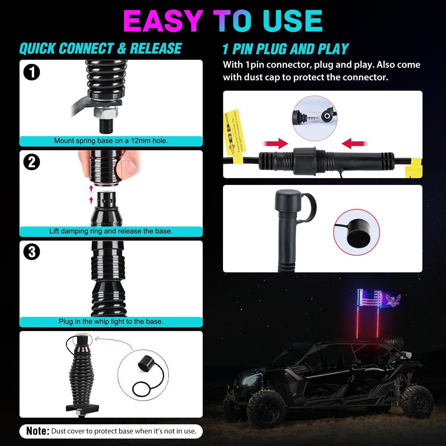 image:imageNilight 1PC 4FT Spiral RGB Led Whip Light with Spring Base Chasing Light RF Remote Control Lighted Antenna Whips for CanAm ATV UTV RZR Polaris Dune Buggy Offroad Truck 2 Years WarrantyRGB COBRemote APP Control