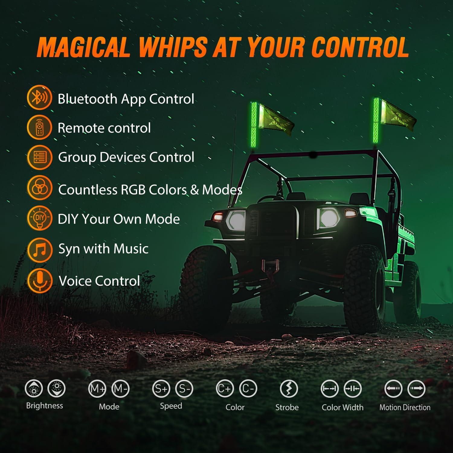 image:imageNilight 1PC 4FT Spiral RGB Led Whip Light with Spring Base Chasing Light RF Remote Control Lighted Antenna Whips for CanAm ATV UTV RZR Polaris Dune Buggy Offroad Truck 2 Years WarrantyRGB FatRemote APP Control