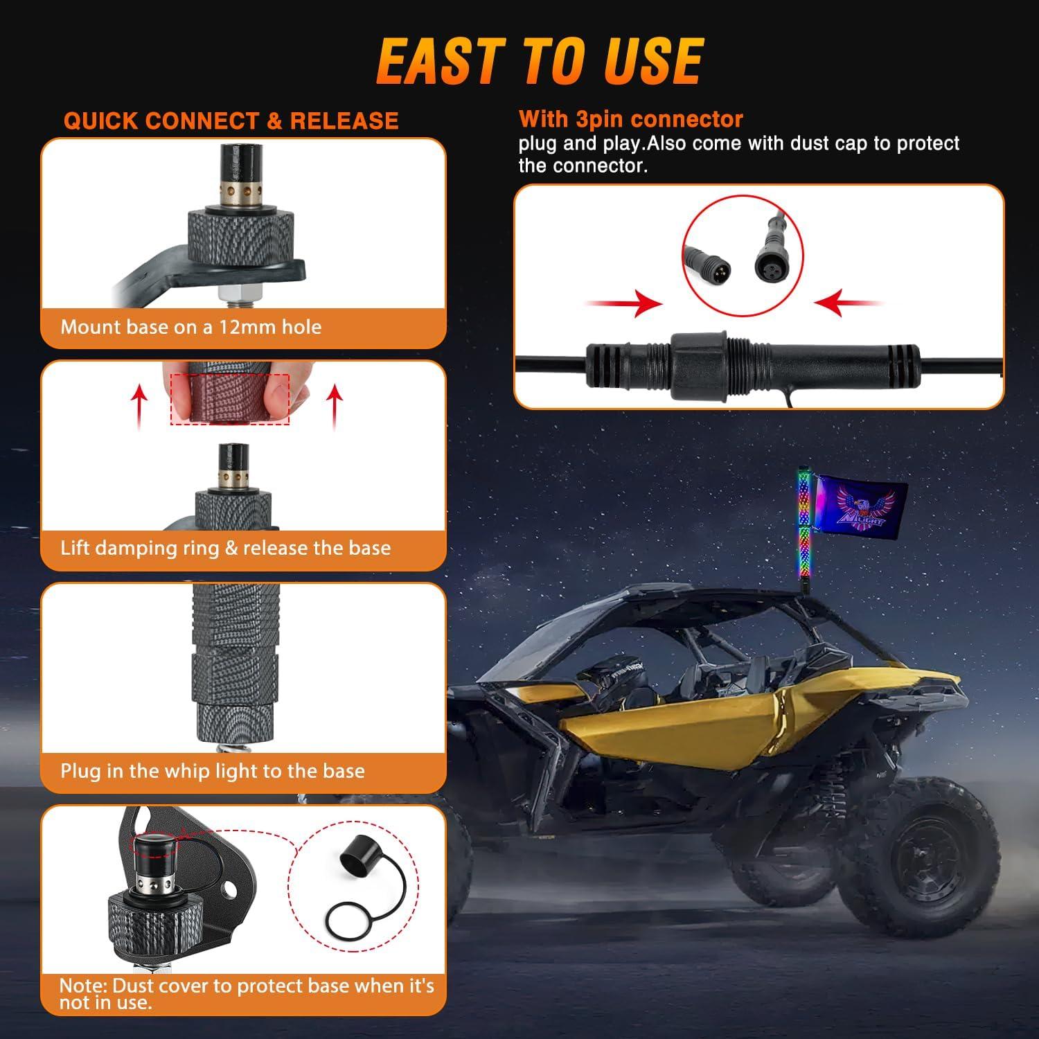 image:imageNilight 1PC 4FT Spiral RGB Led Whip Light with Spring Base Chasing Light RF Remote Control Lighted Antenna Whips for CanAm ATV UTV RZR Polaris Dune Buggy Offroad Truck 2 Years WarrantyRGB FatRemote APP Control