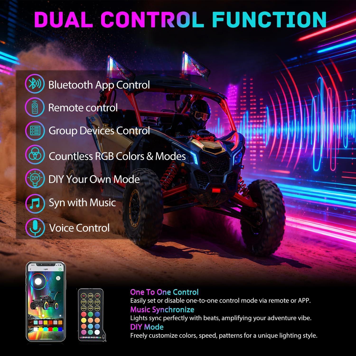 image:imageNilight 1PC 4FT Spiral RGB Led Whip Light with Spring Base Chasing Light RF Remote Control Lighted Antenna Whips for CanAm ATV UTV RZR Polaris Dune Buggy Offroad Truck 2 Years WarrantyRGB COBRemote APP Control