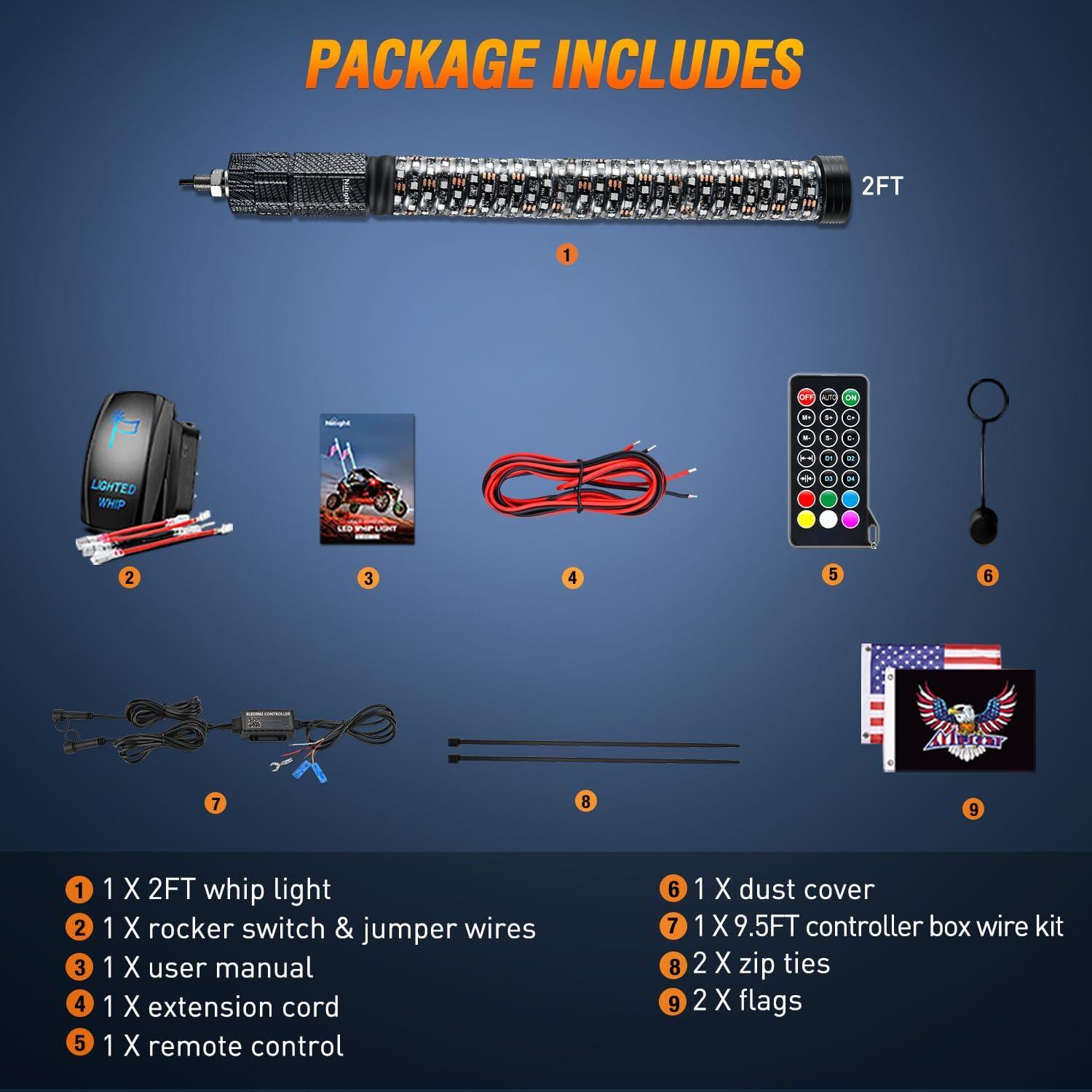 image:imageNilight 1PC 4FT Spiral RGB Led Whip Light with Spring Base Chasing Light RF Remote Control Lighted Antenna Whips for CanAm ATV UTV RZR Polaris Dune Buggy Offroad Truck 2 Years WarrantyRGB FatRemote APP Control