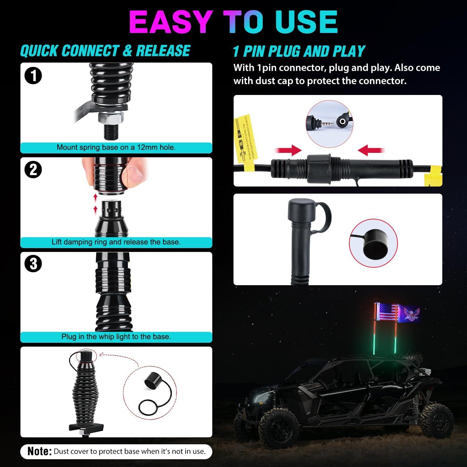 image:imageNilight 1PC 4FT Spiral RGB Led Whip Light with Spring Base Chasing Light RF Remote Control Lighted Antenna Whips for CanAm ATV UTV RZR Polaris Dune Buggy Offroad Truck 2 Years WarrantyRGB COBRemote APP Control
