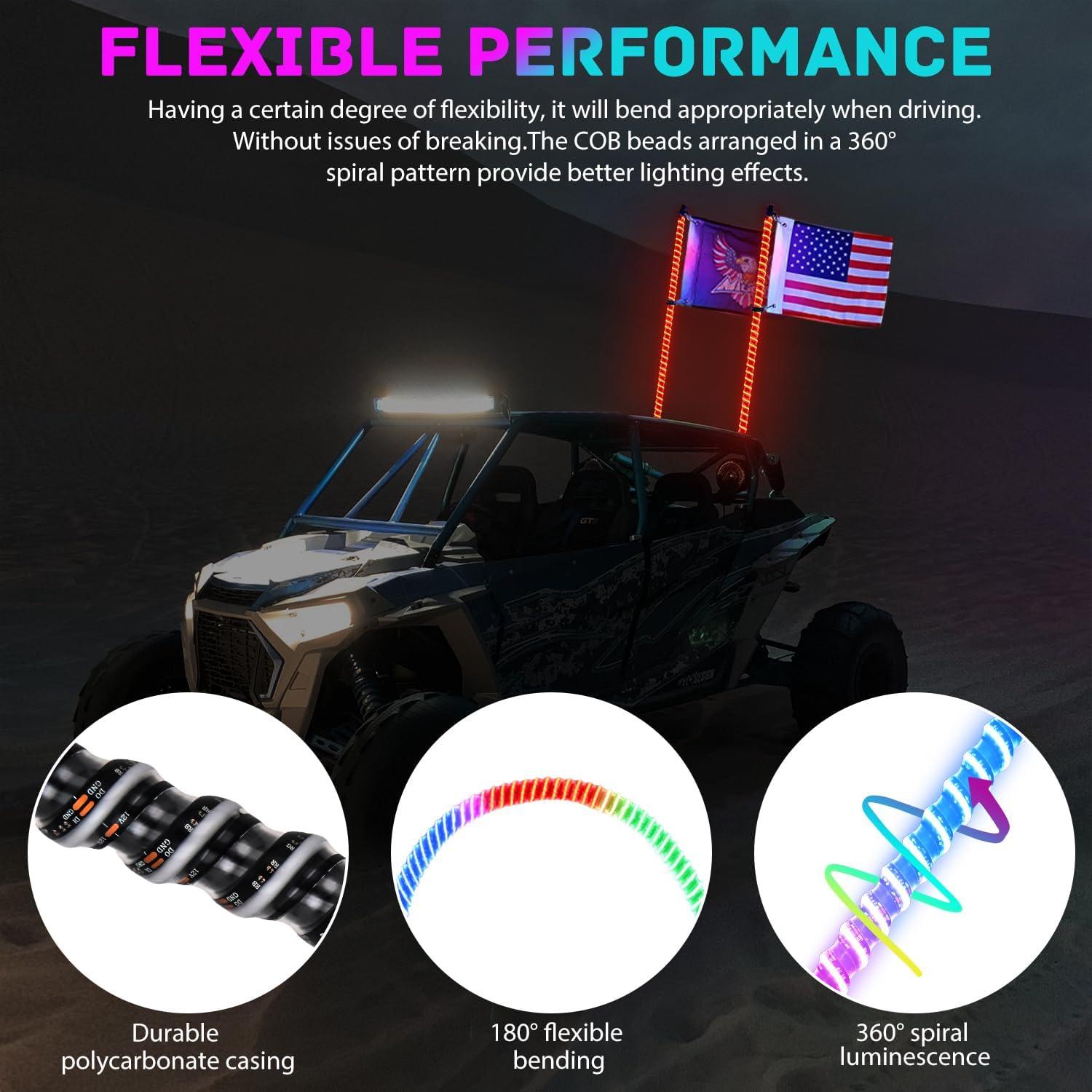 image:imageNilight 1PC 4FT Spiral RGB Led Whip Light with Spring Base Chasing Light RF Remote Control Lighted Antenna Whips for CanAm ATV UTV RZR Polaris Dune Buggy Offroad Truck 2 Years WarrantyRGB COBRemote APP Control