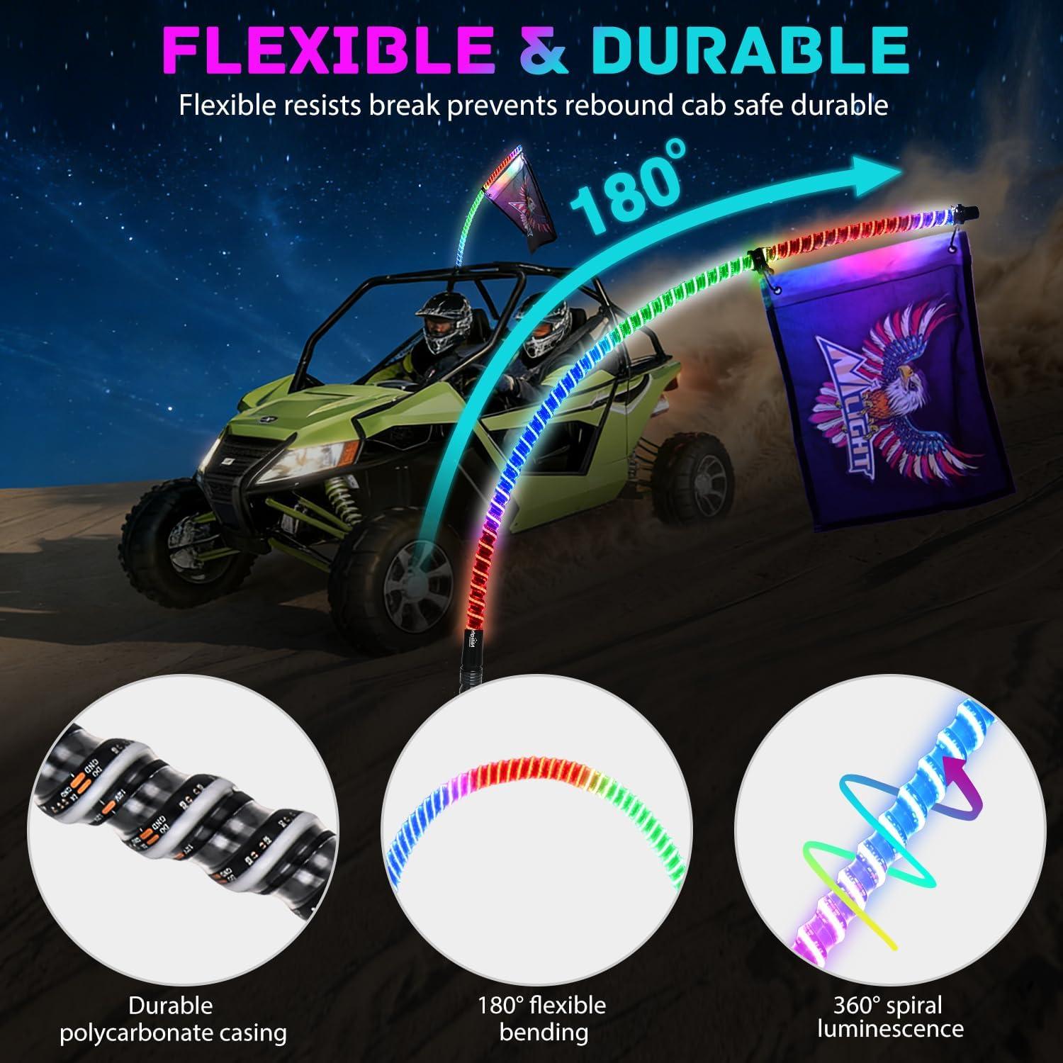 image:imageNilight 1PC 4FT Spiral RGB Led Whip Light with Spring Base Chasing Light RF Remote Control Lighted Antenna Whips for CanAm ATV UTV RZR Polaris Dune Buggy Offroad Truck 2 Years WarrantyRGB COBRemote APP Control