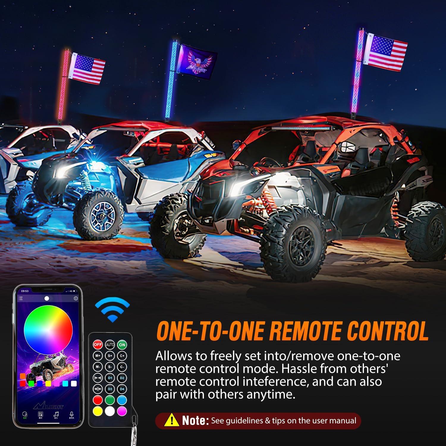 image:imageNilight 1PC 4FT Spiral RGB Led Whip Light with Spring Base Chasing Light RF Remote Control Lighted Antenna Whips for CanAm ATV UTV RZR Polaris Dune Buggy Offroad Truck 2 Years WarrantyRGB FatRemote APP Control
