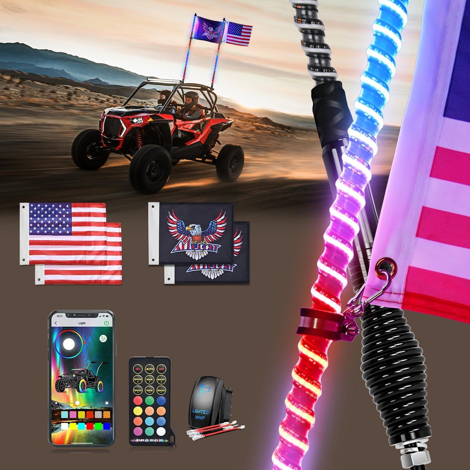 image:imageNilight 1PC 4FT Spiral RGB Led Whip Light with Spring Base Chasing Light RF Remote Control Lighted Antenna Whips for CanAm ATV UTV RZR Polaris Dune Buggy Offroad Truck 2 Years WarrantyRGB COBRemote APP Control