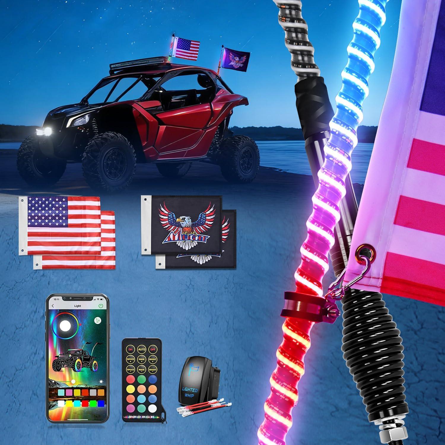 image:imageNilight 1PC 4FT Spiral RGB Led Whip Light with Spring Base Chasing Light RF Remote Control Lighted Antenna Whips for CanAm ATV UTV RZR Polaris Dune Buggy Offroad Truck 2 Years WarrantyRGB COBRemote APP Control