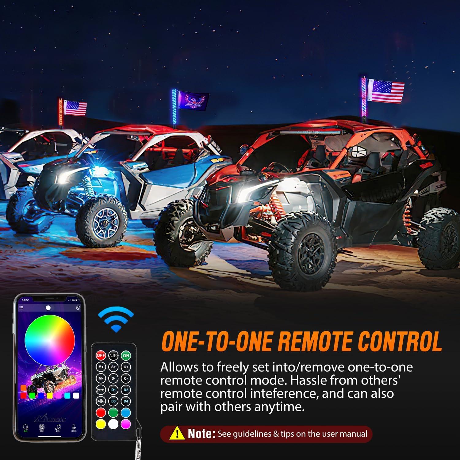 image:imageNilight 1PC 4FT Spiral RGB Led Whip Light with Spring Base Chasing Light RF Remote Control Lighted Antenna Whips for CanAm ATV UTV RZR Polaris Dune Buggy Offroad Truck 2 Years WarrantyRGB FatRemote APP Control