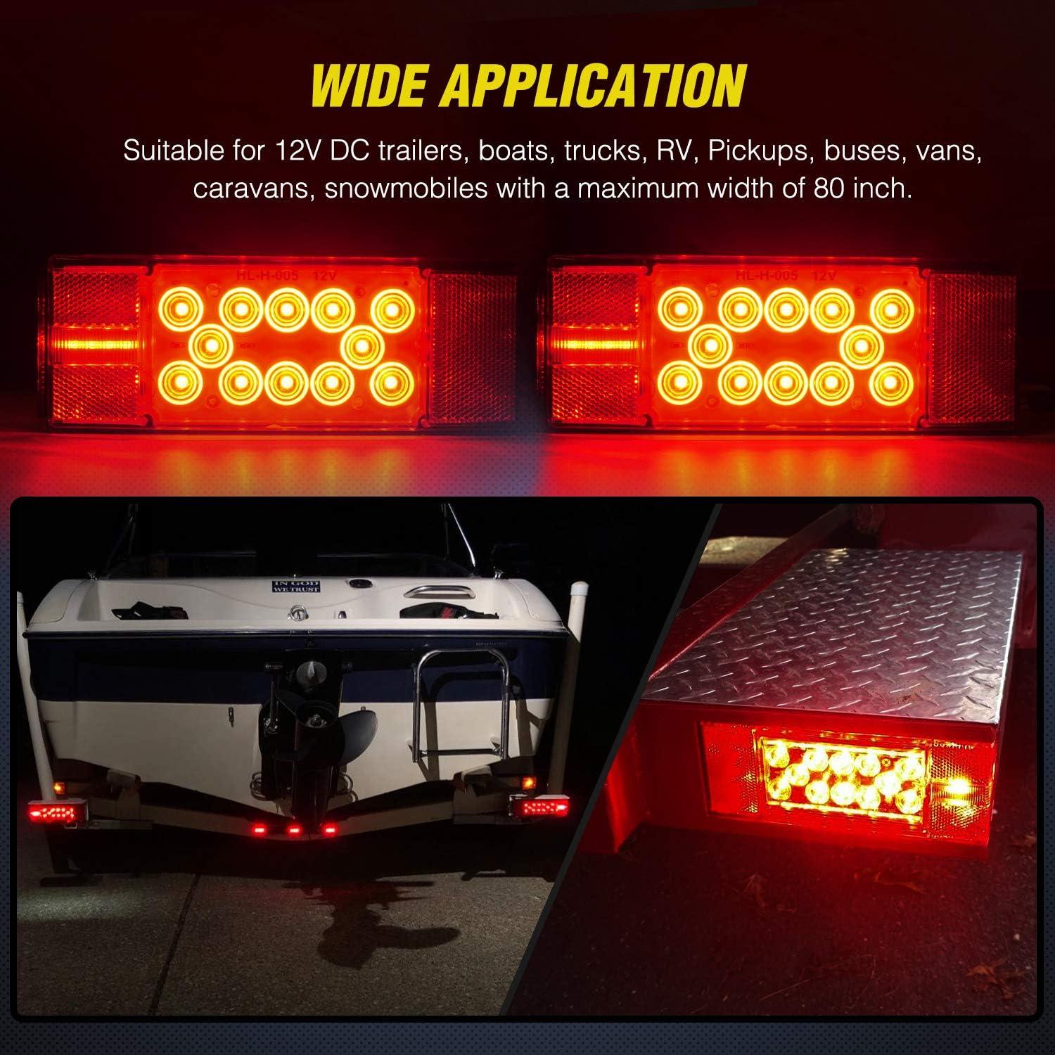 image:imageNilight 2PCS 12V LED Submersible Low Profile Rectangular Trailer Lights with 1PC Red 9 LED ID Bar Marker Tail Identification Light for Truck RV Car Bus Trailer Van Caravan Boat 2 Years Warranty