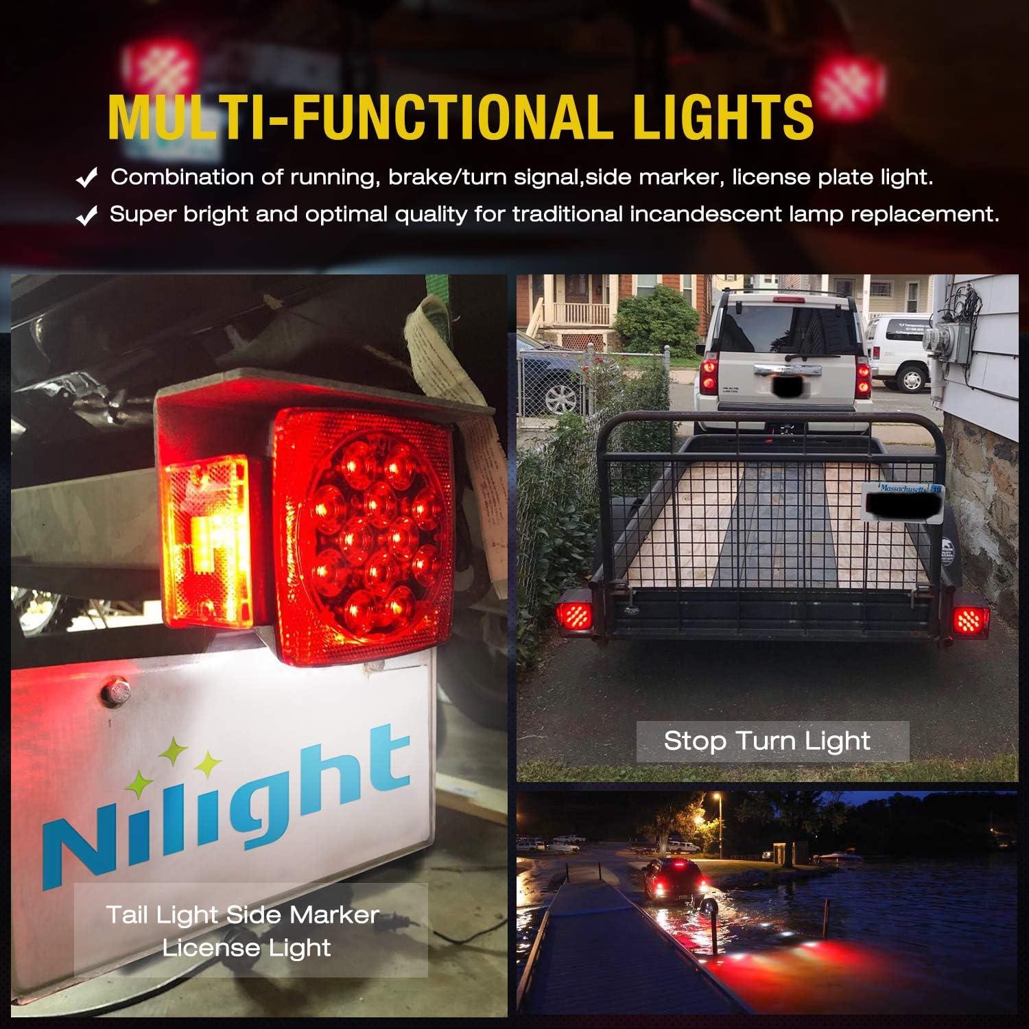 image:imageNilight 2PCS 12V LED Submersible Low Profile Square Trailer Lights with 1PC Red 9 LED ID Bar Marker Tail Identification Light for Truck RV Car Bus Trailer Van Caravan Boat 2 Years Warranty