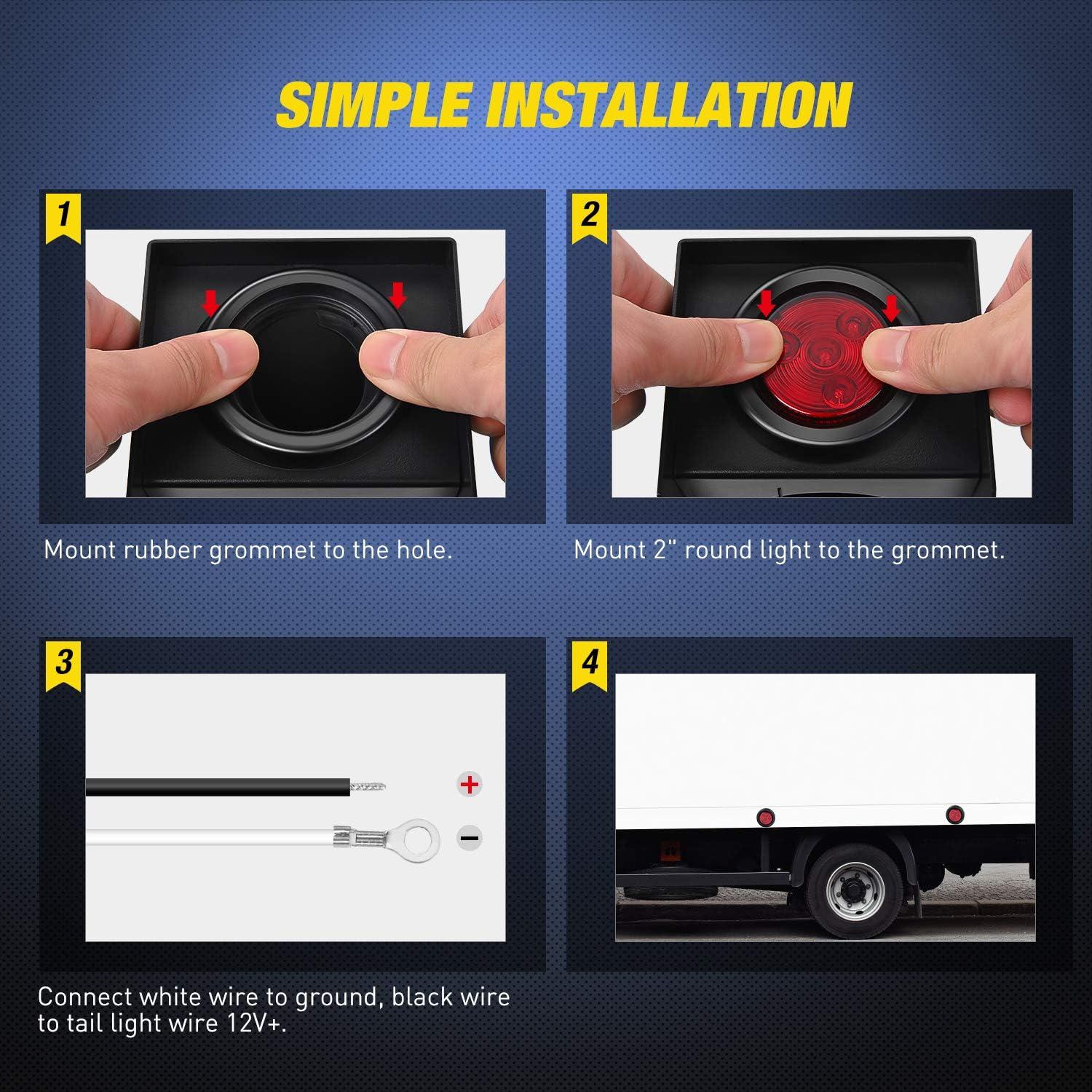 image:imageNilight 2PCS 4Inch Round Red LED Trailer Tail Lights with 5PCS 4 LED Round Trailer LED Marker Clearance Light for Truck RV Car Bus Trailer Van Caravan Boat 2 Years Warranty