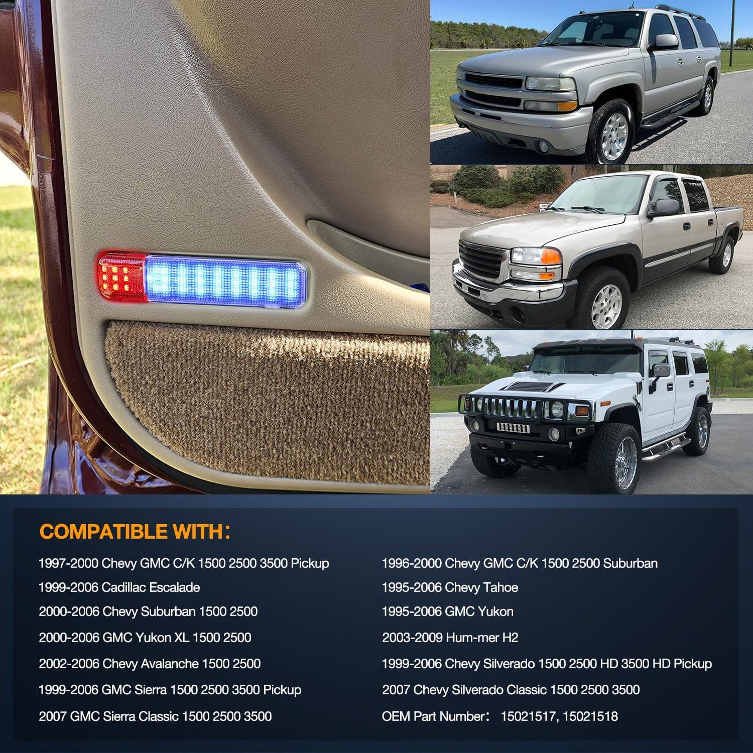 image:imageNilight 2PCS LED Interior Door Panel Light Courtesy Warning Lights Blue Red Plug and Play Compatible with Chevy GMC CK Silverado Sierra 1500 2500 3500 HD Suburban Cadillac Escalade Hummer H2RedBlue