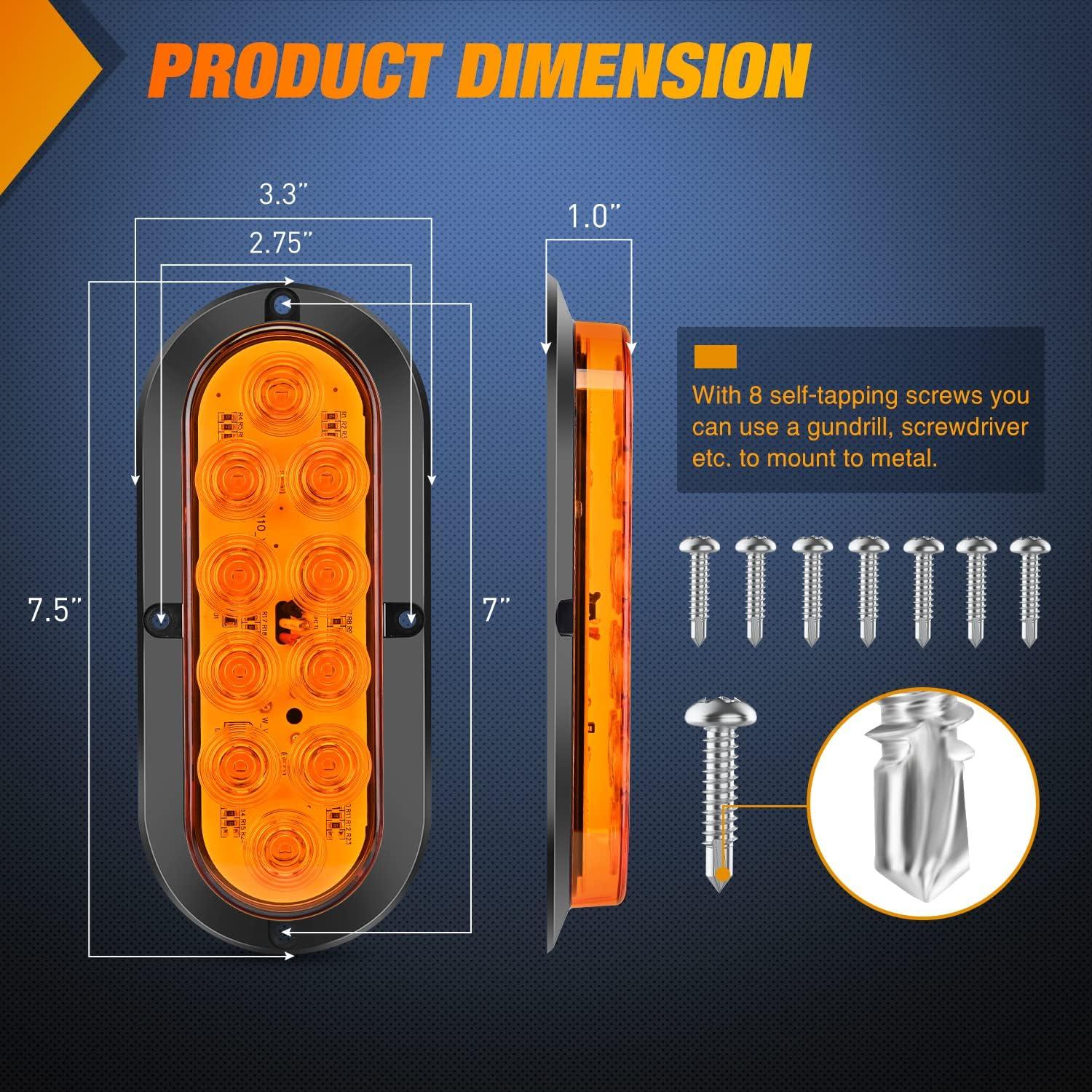 image:imageNilight 6Inch Oval Tail Light 2PCS 35LED Arrow Red Running Stop Brake Lights Surface Mount Waterproof for 12V Caravan Truck RV Camper Trailer BusAmber Lights Screws 2PCS