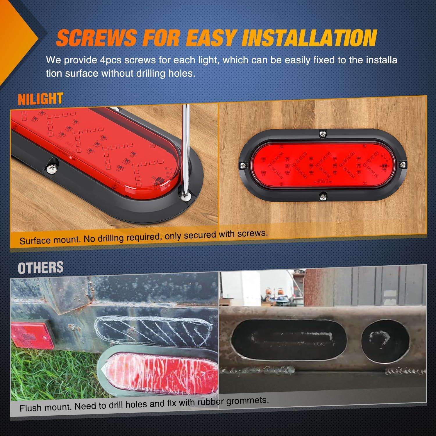 image:imageNilight 6Inch Oval Tail Light 2PCS 35LED Arrow Red Running Stop Brake Lights Surface Mount Waterproof for 12V Caravan Truck RV Camper Trailer BusRed Arrow Lights 2Pcs