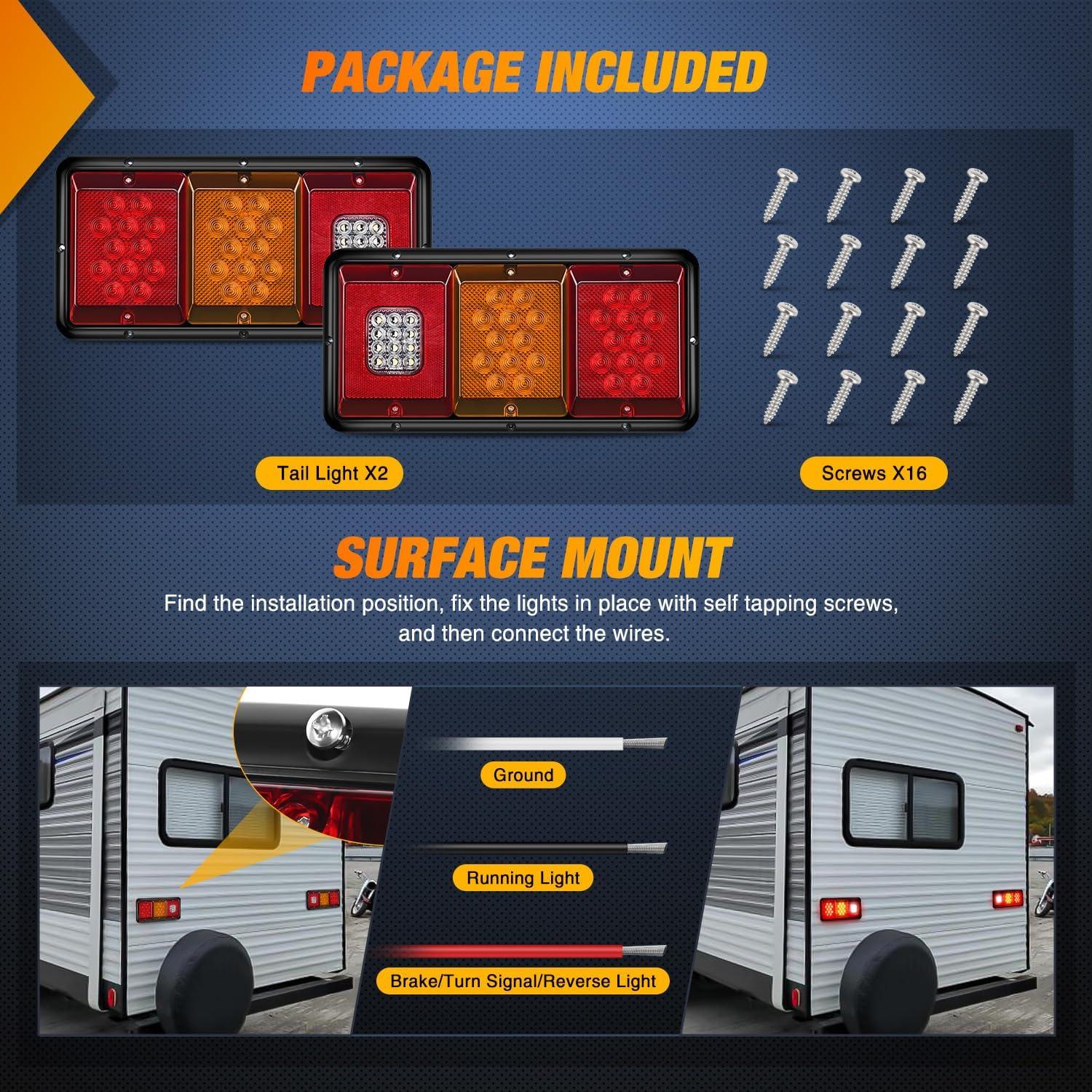 image:imageNilight 6Inch Oval Tail Light 2PCS 35LED Arrow Red Running Stop Brake Lights Surface Mount Waterproof for 12V Caravan Truck RV Camper Trailer BusRed Amber White Triple Tail Light 36LED 2PCS