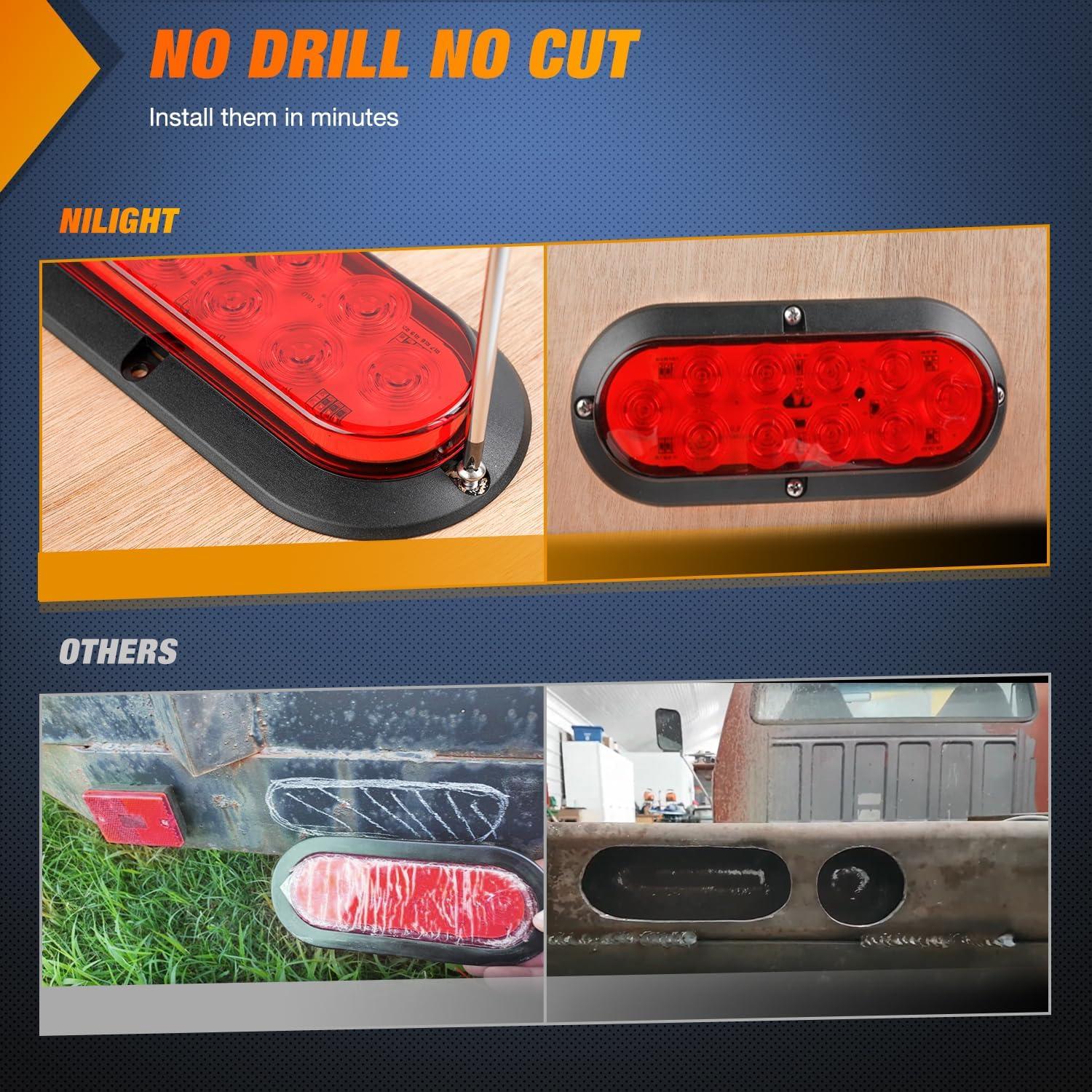 image:imageNilight 6Inch Oval Tail Light 2PCS 35LED Arrow Red Running Stop Brake Lights Surface Mount Waterproof for 12V Caravan Truck RV Camper Trailer BusRed Lights Screws 2PCS