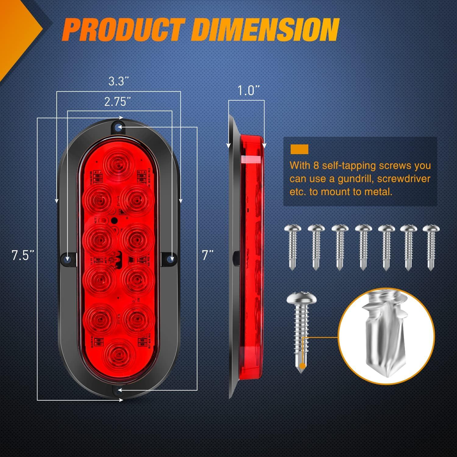 image:imageNilight 6Inch Oval Tail Light 2PCS 35LED Arrow Red Running Stop Brake Lights Surface Mount Waterproof for 12V Caravan Truck RV Camper Trailer BusRedWhite Lights Screws 6PCS