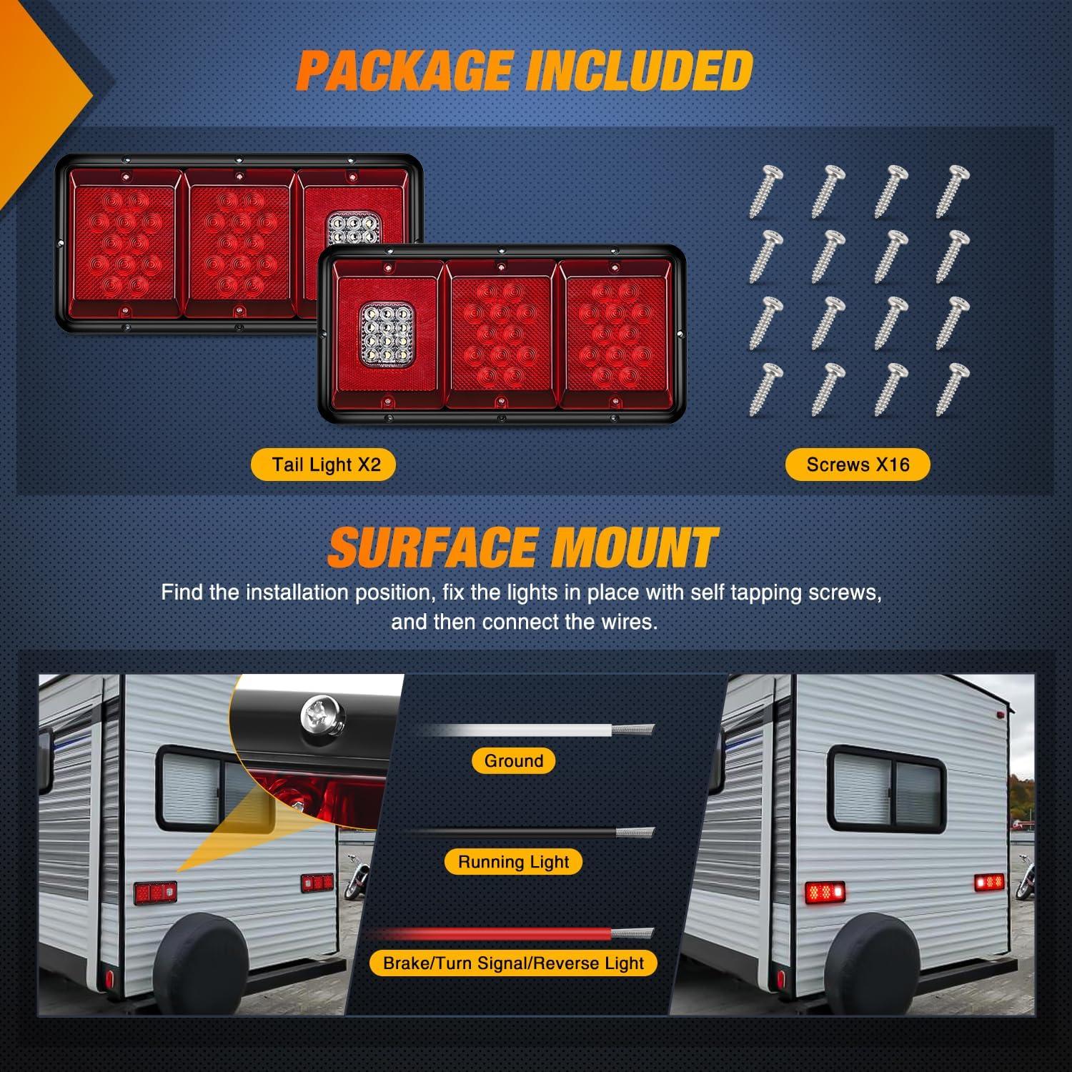 image:imageNilight 6Inch Oval Tail Light 2PCS 35LED Arrow Red Running Stop Brake Lights Surface Mount Waterproof for 12V Caravan Truck RV Camper Trailer BusTriple Tail Light 36LED 2PCS