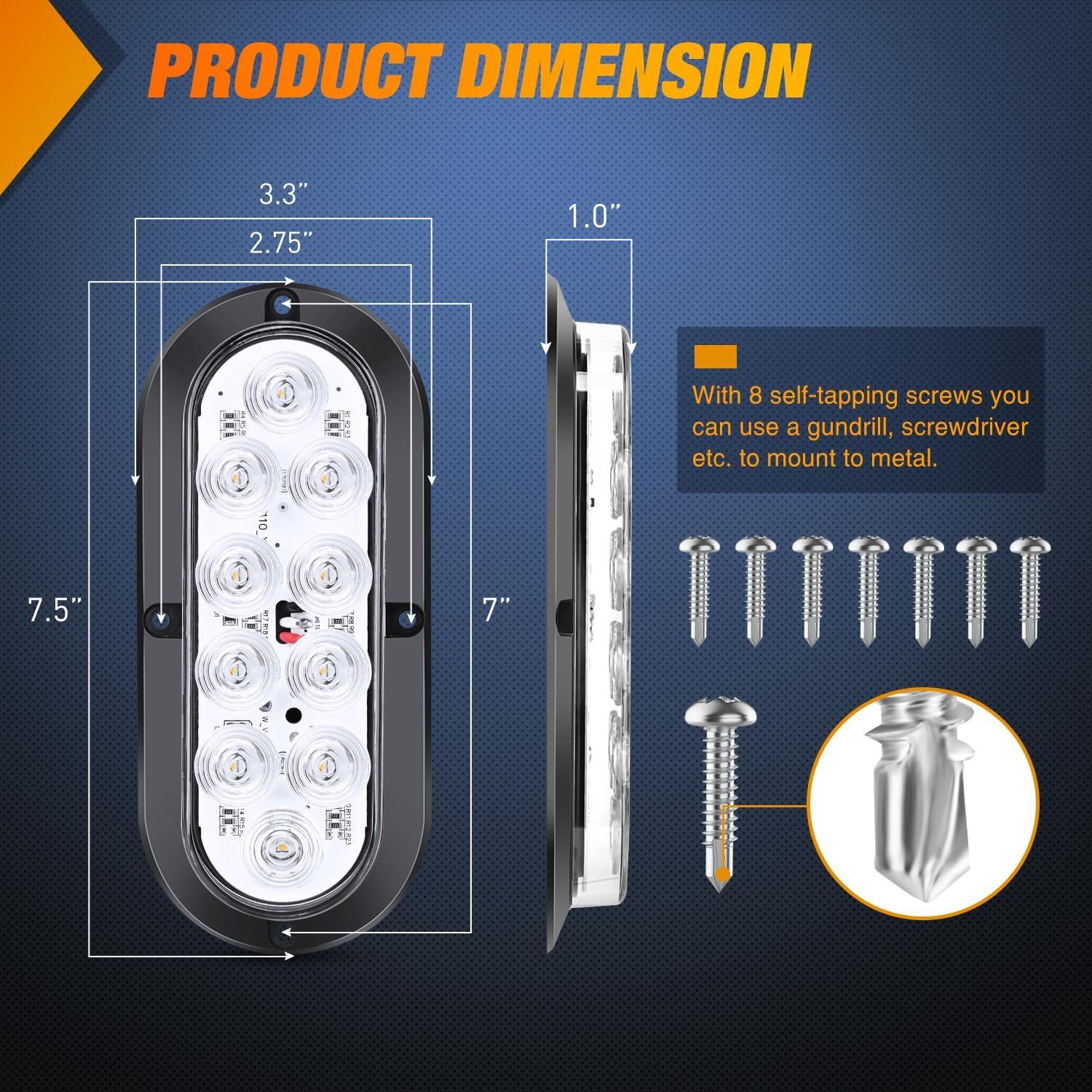 image:imageNilight 6Inch Oval Tail Light 2PCS 35LED Arrow Red Running Stop Brake Lights Surface Mount Waterproof for 12V Caravan Truck RV Camper Trailer BusWhite Lights Screws 4PCS