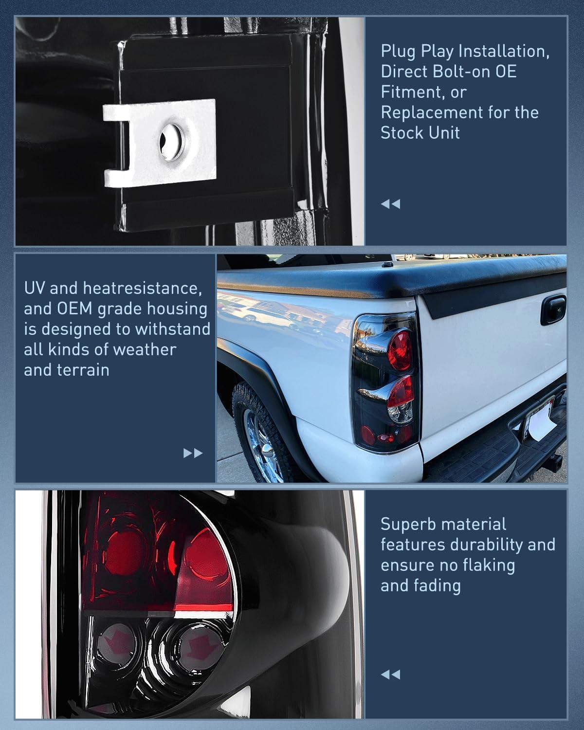 image:imageNilight Taillight Assembly Compatible with 1999 2000 2001 2002 2003 2004 2005 2006 2007 Chevy Silverado 1500 2500 3500 9902 GMC Sierra Rear Lamp Replacement with Classic Body OE StyleSmoke Lens