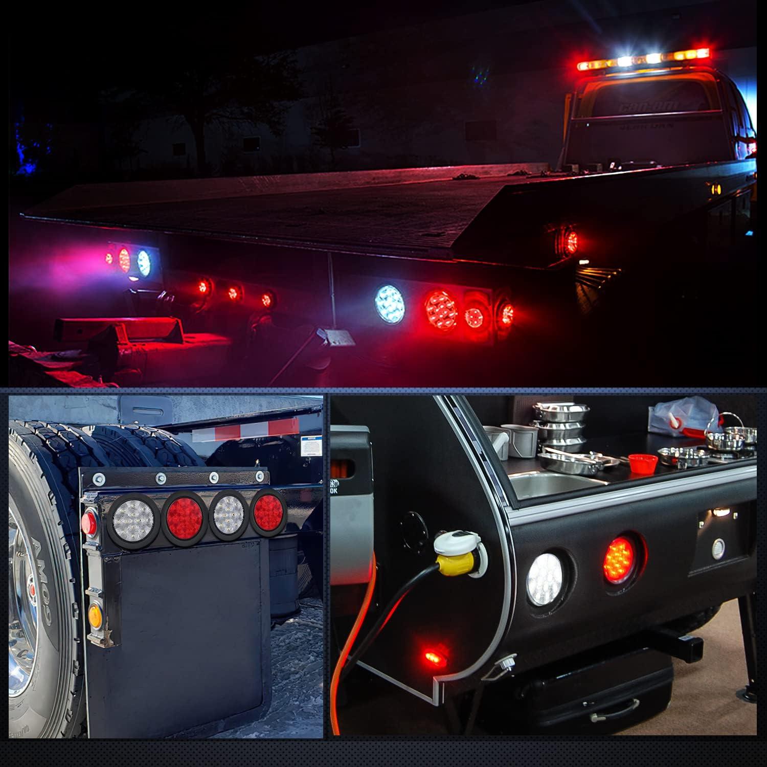 image:imageNilight Trailer Tail Light 2PCS 4Inch Round 16 LED Red Amber Chrome Frame Marker Clearance Stop Brake Turn Signal Running Taillight IP67 Waterproof for Trailer Truck Pickup Camper RVRed White 4pcs